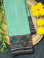 Pista Plain Gala Border With Designer Blouse Handwoven Patola Silk Saree