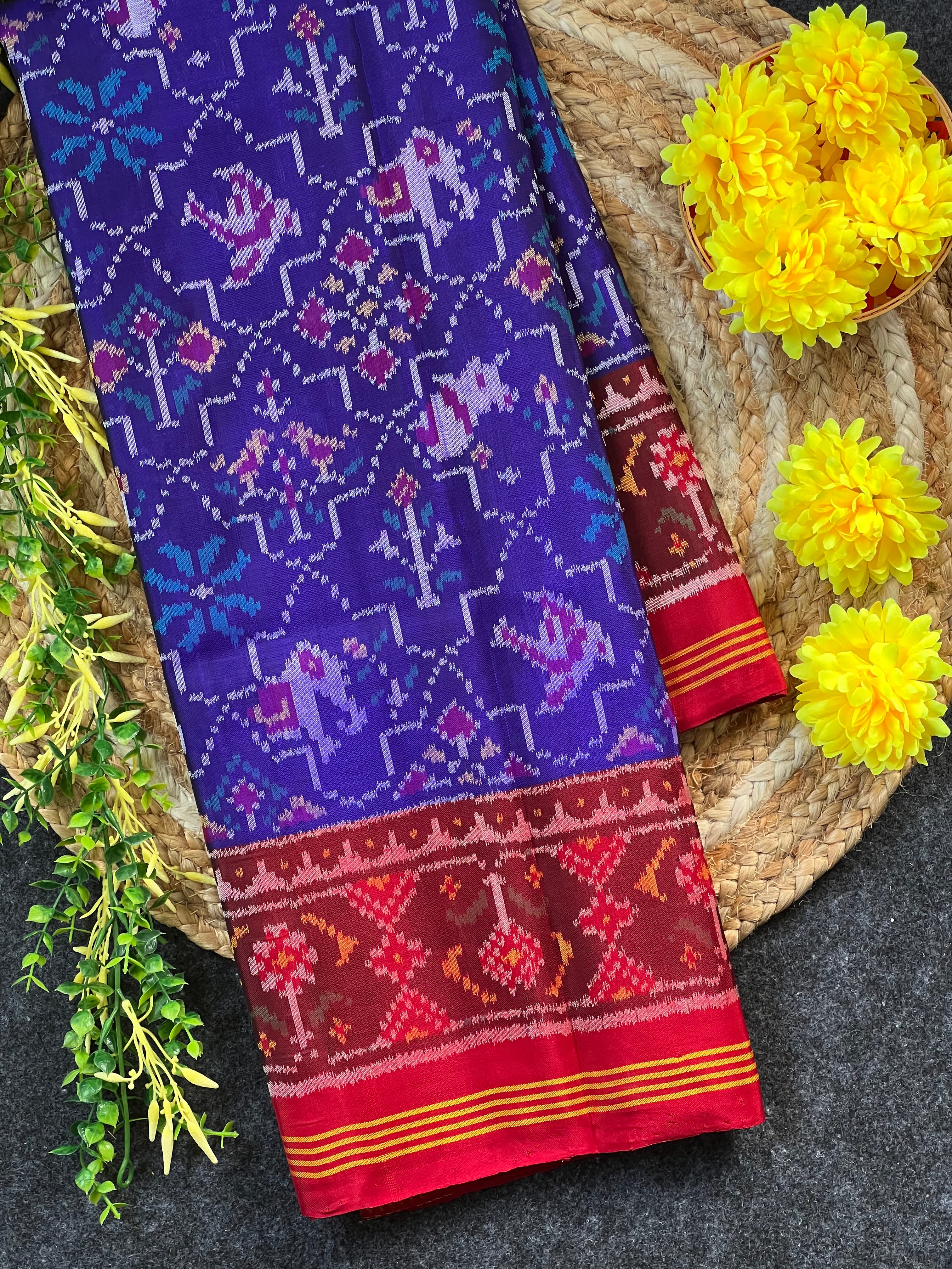 Motif Design With Blue Color Handwoven Patola Silk Saree