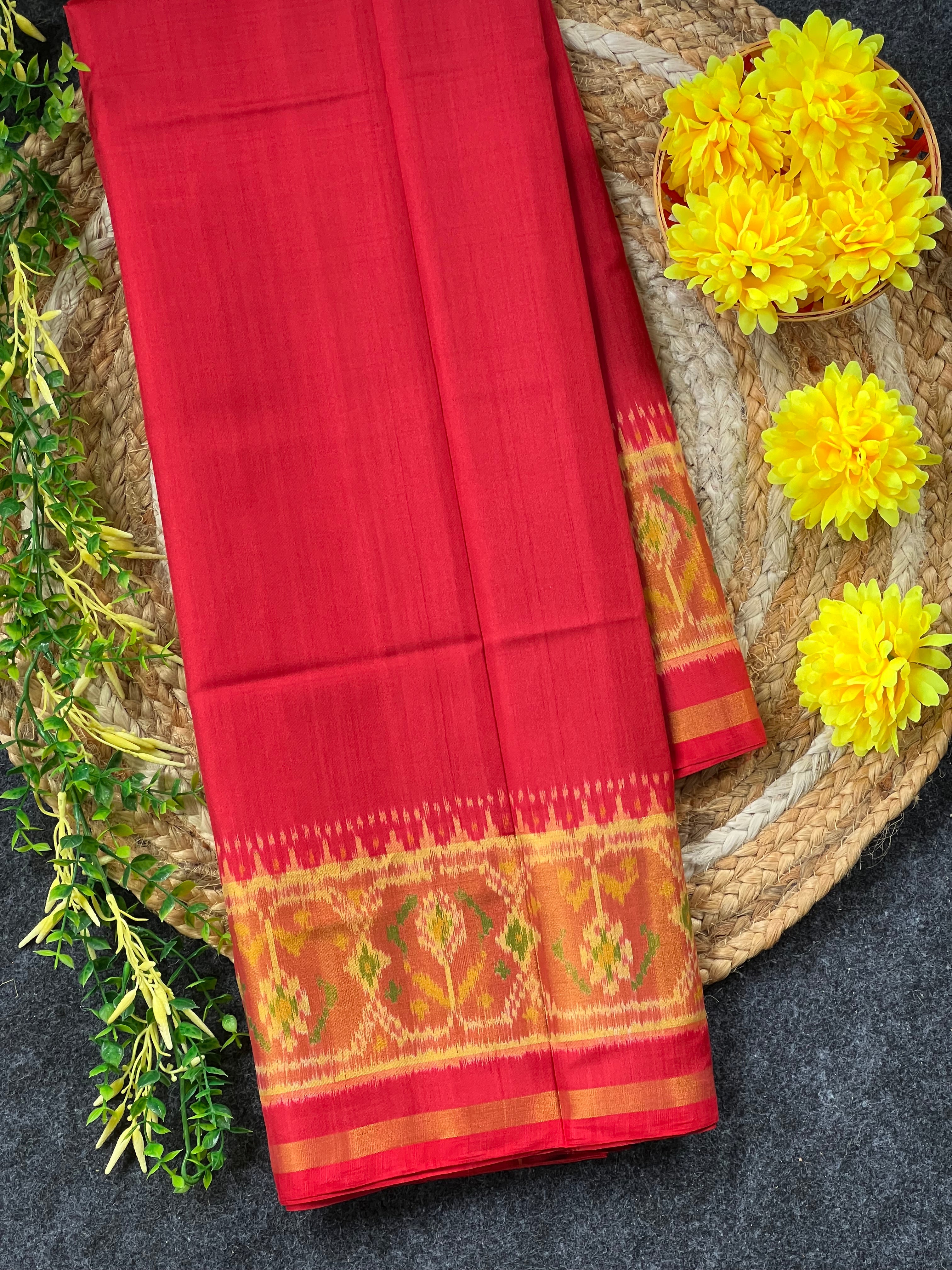 Red Gala Border Handwoven Patola Silk Saree Main image
