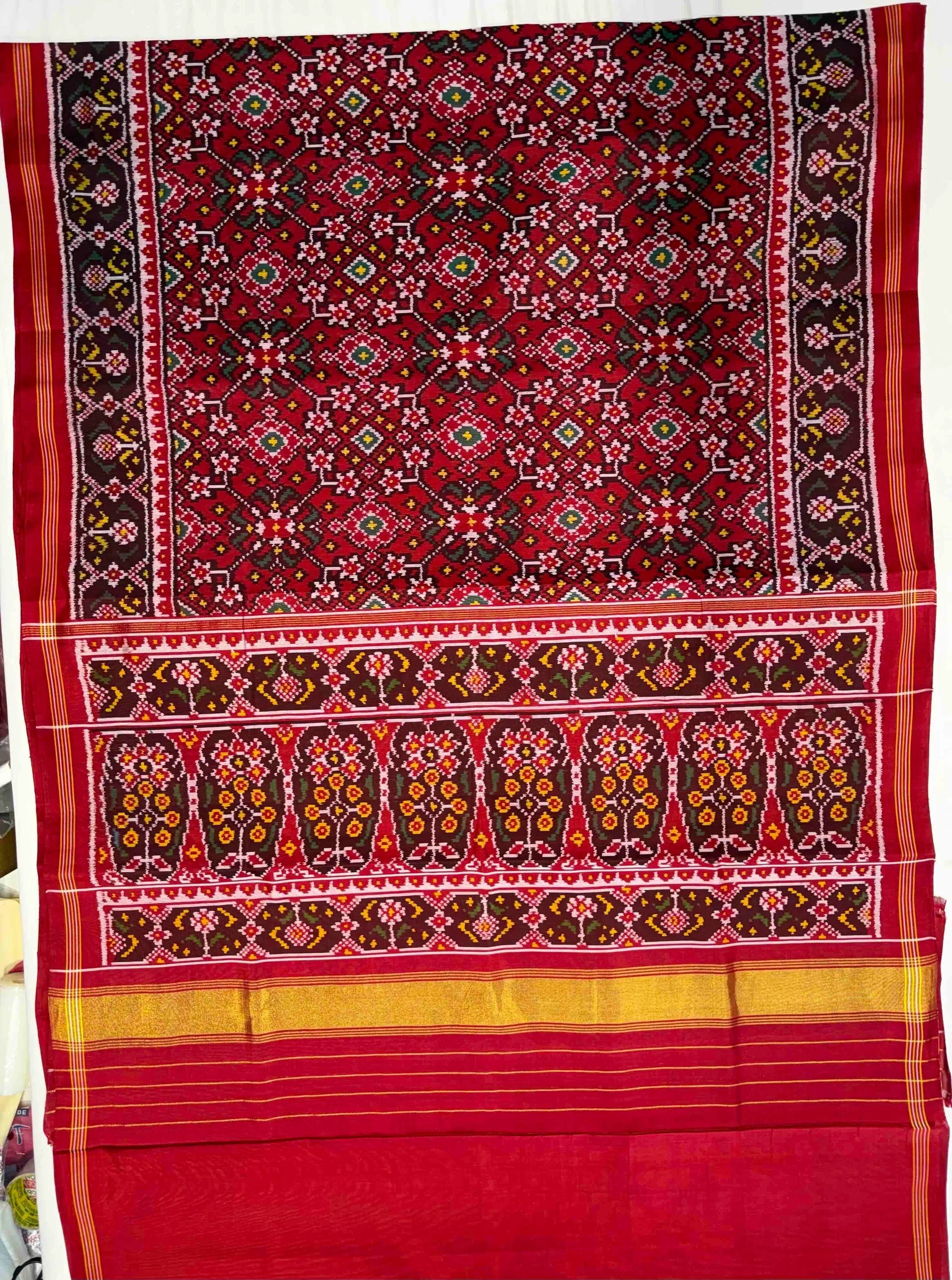 Red Navratna Traditional Design Handwoven Patola Silk Saree Secondary image