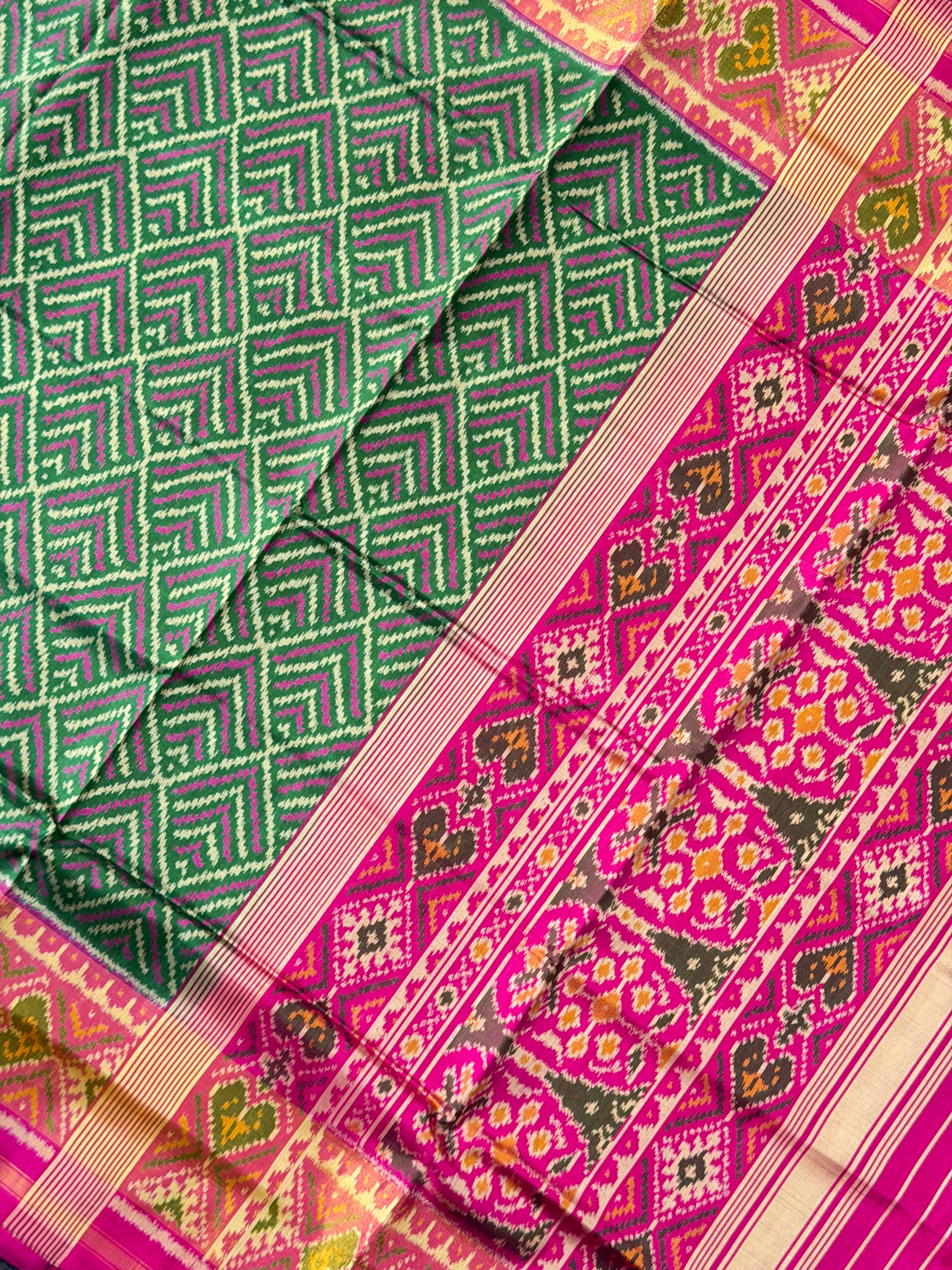 Green Fancy Design Handwoven Patola Silk Saree