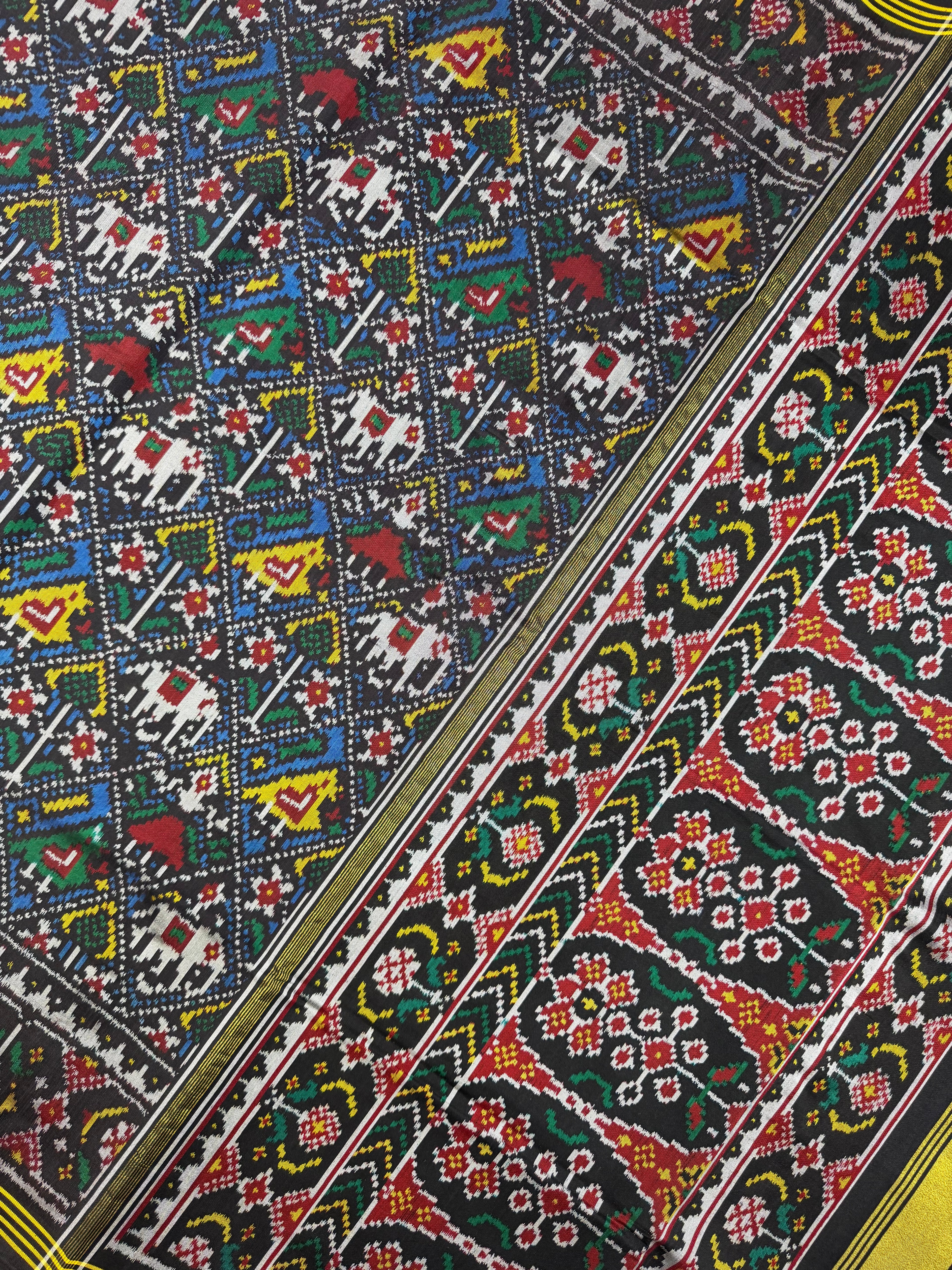 Blue-Black Narikunj Traditional Design Handwoven Patola Silk Saree