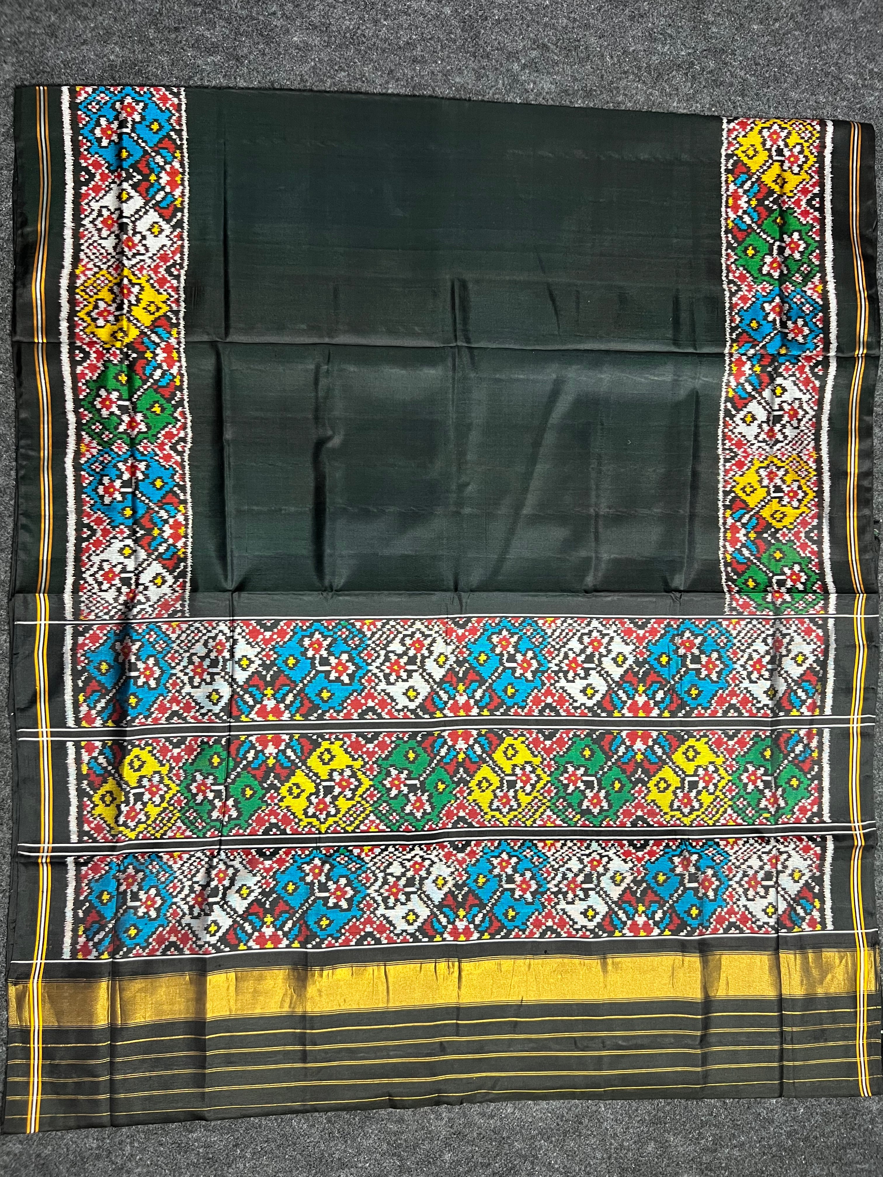 Black Gala Border With Designer Blouse Handwoven Patola Silk Saree
