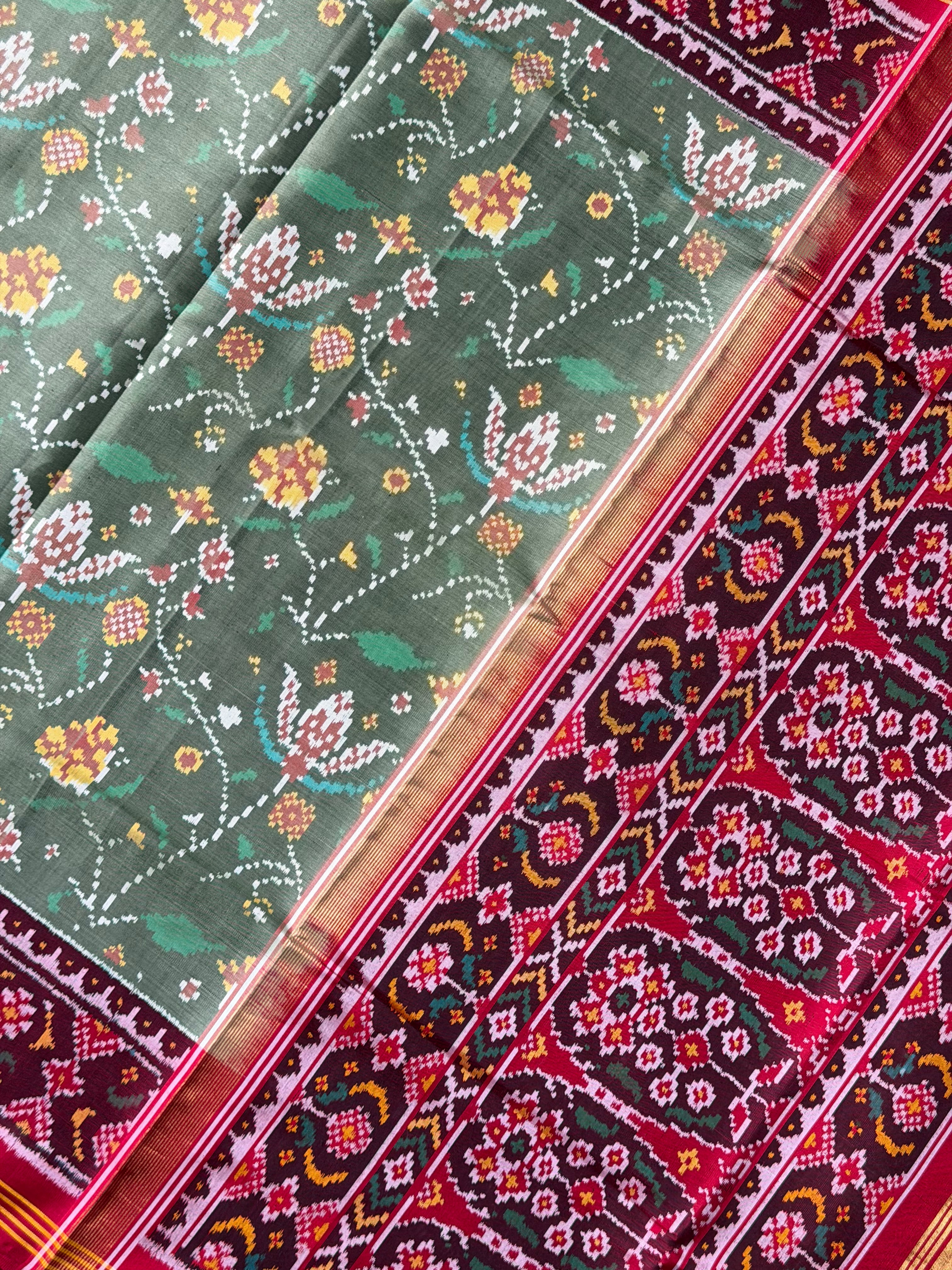Fancy Design With Pista Color  Handwoven Patola Silk Saree