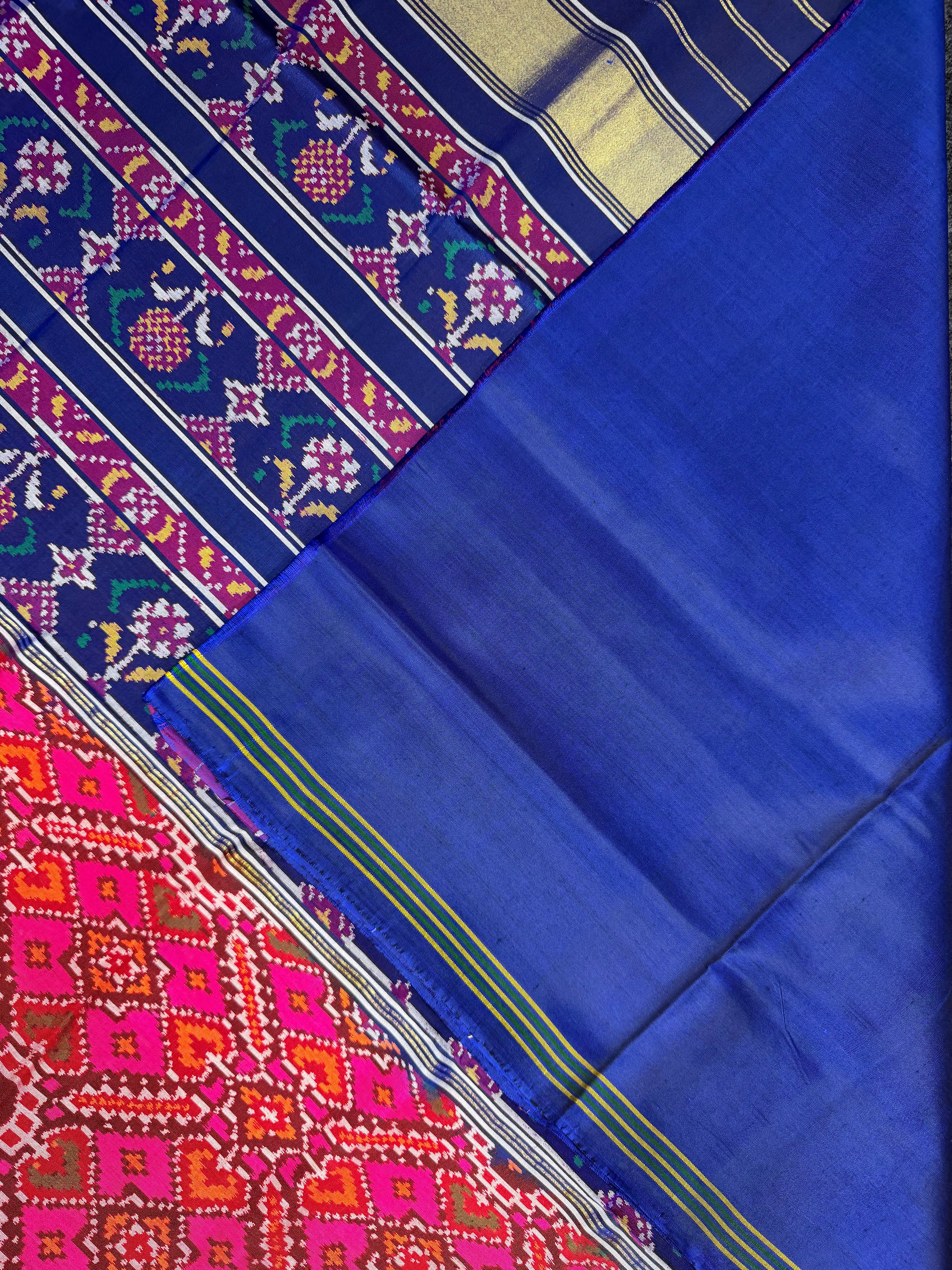 Handwoven Patola Silk Saree Manekchowk Pink And Blue