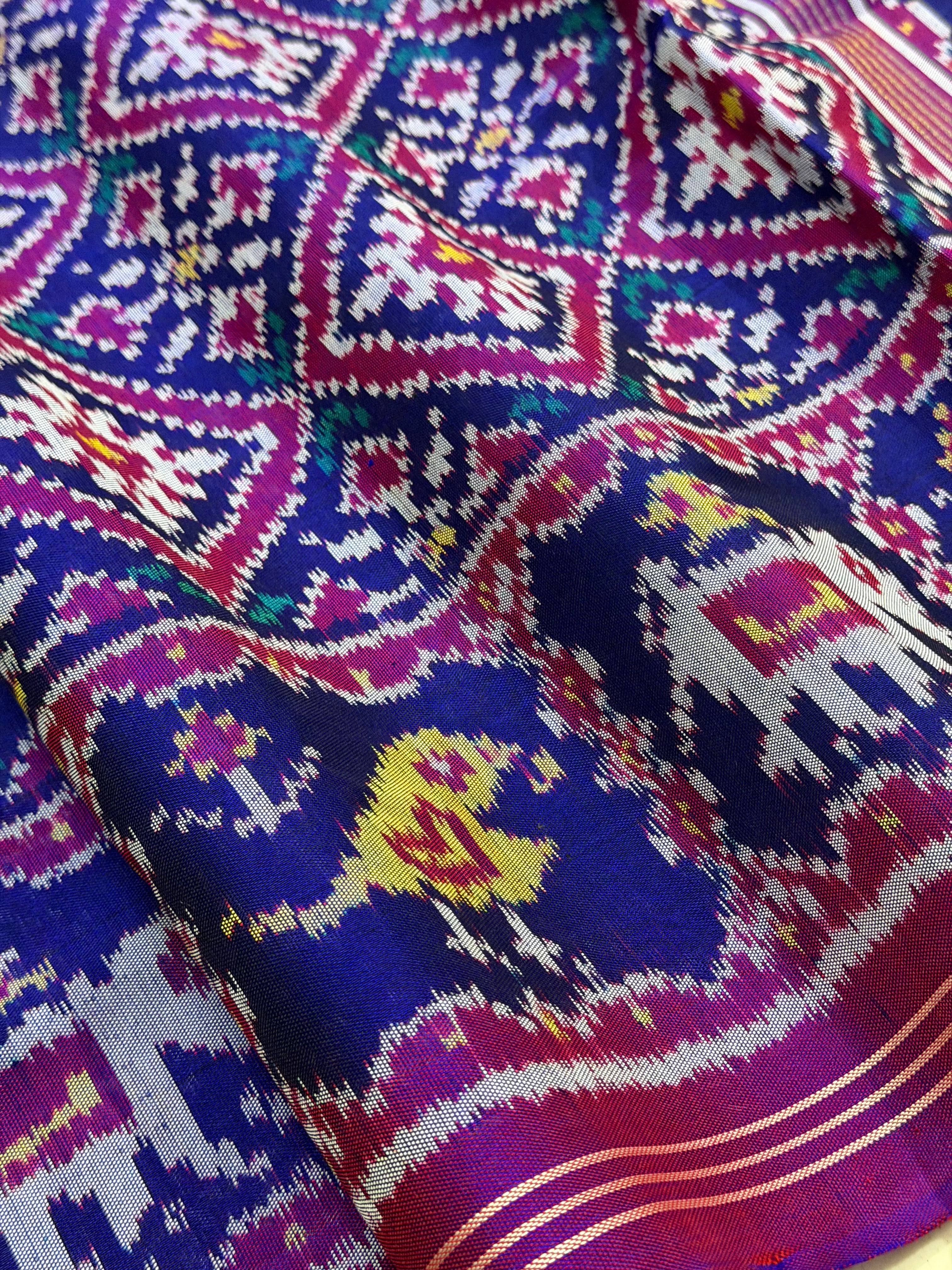 Blue Panchanda Traditional Design Handwoven Patola Silk Saree