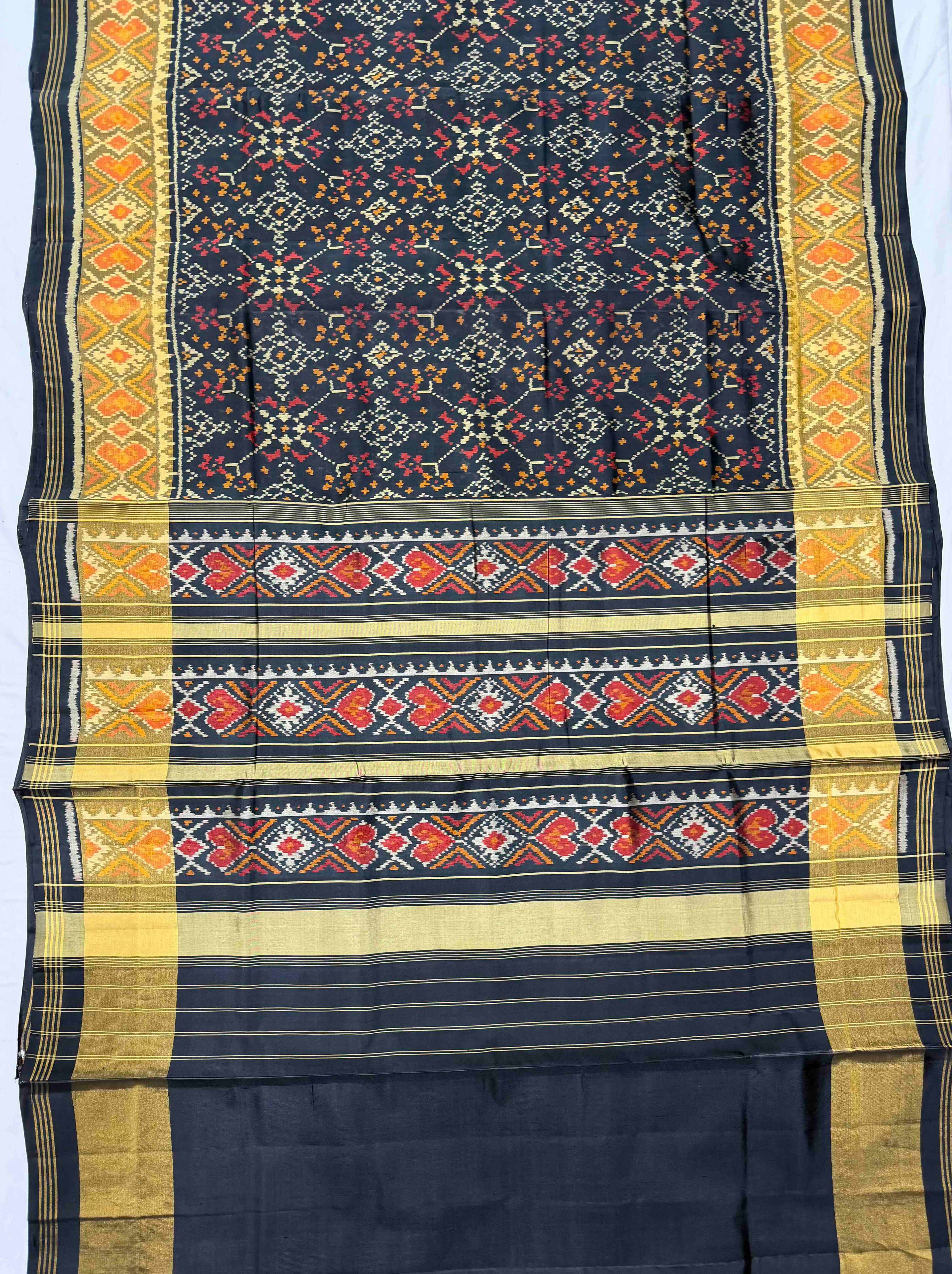 Black Navratna Design Handwoven Patola Silk Saree