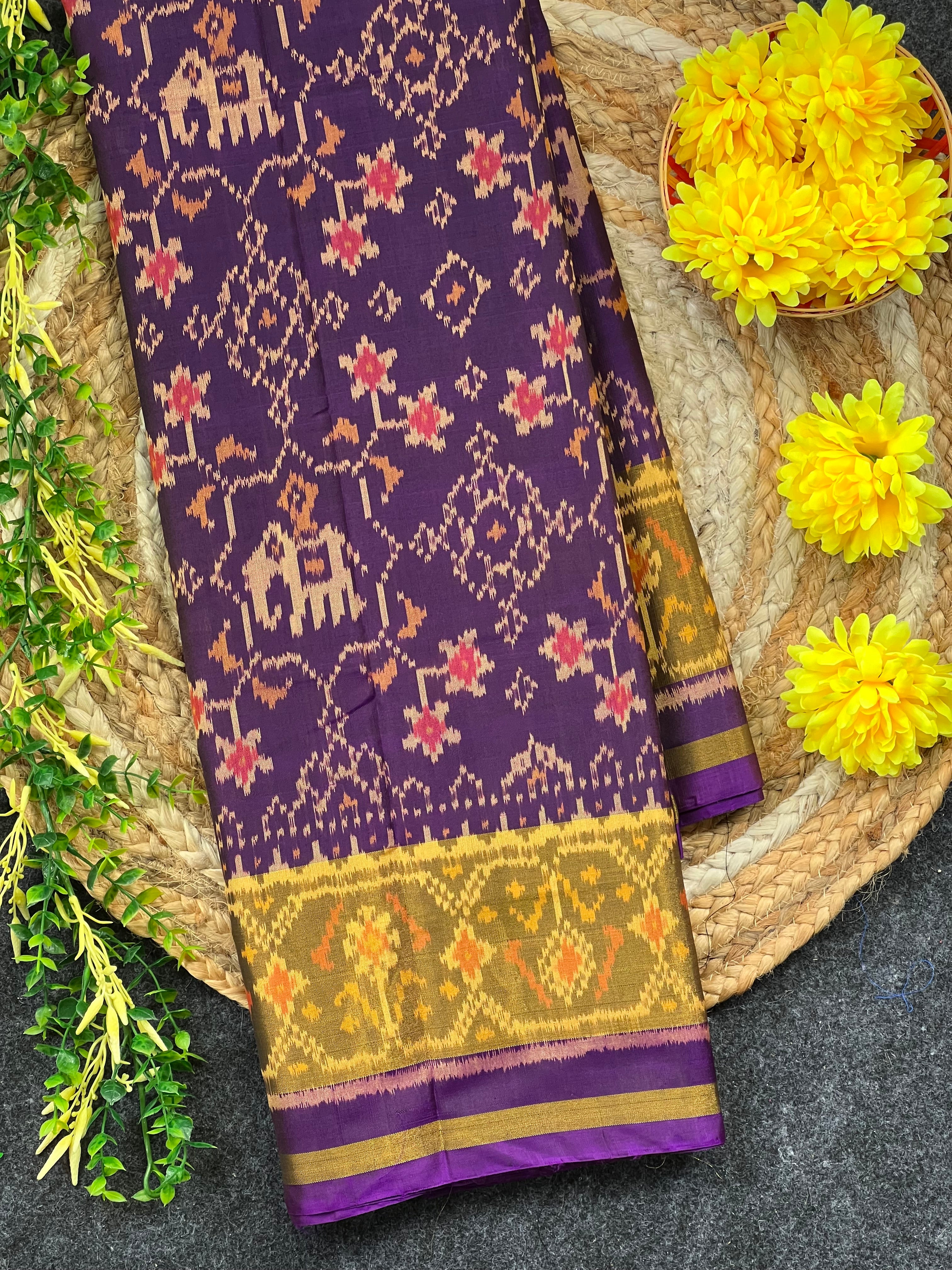 Dark Purple Fusion Design Handwoven Patola Silk Saree Main image