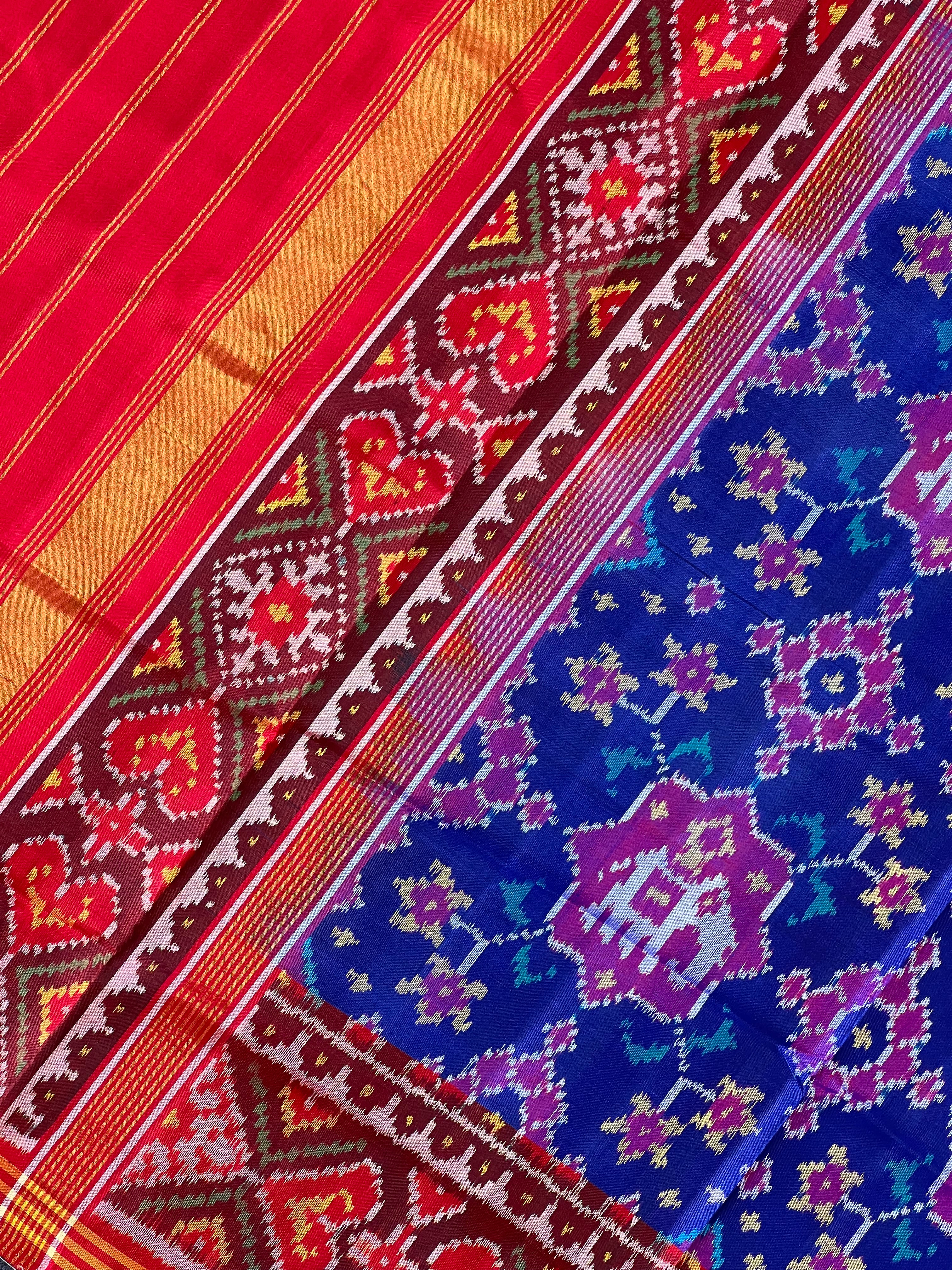 Blue Fusion design Handwoven Patola Dupatta
