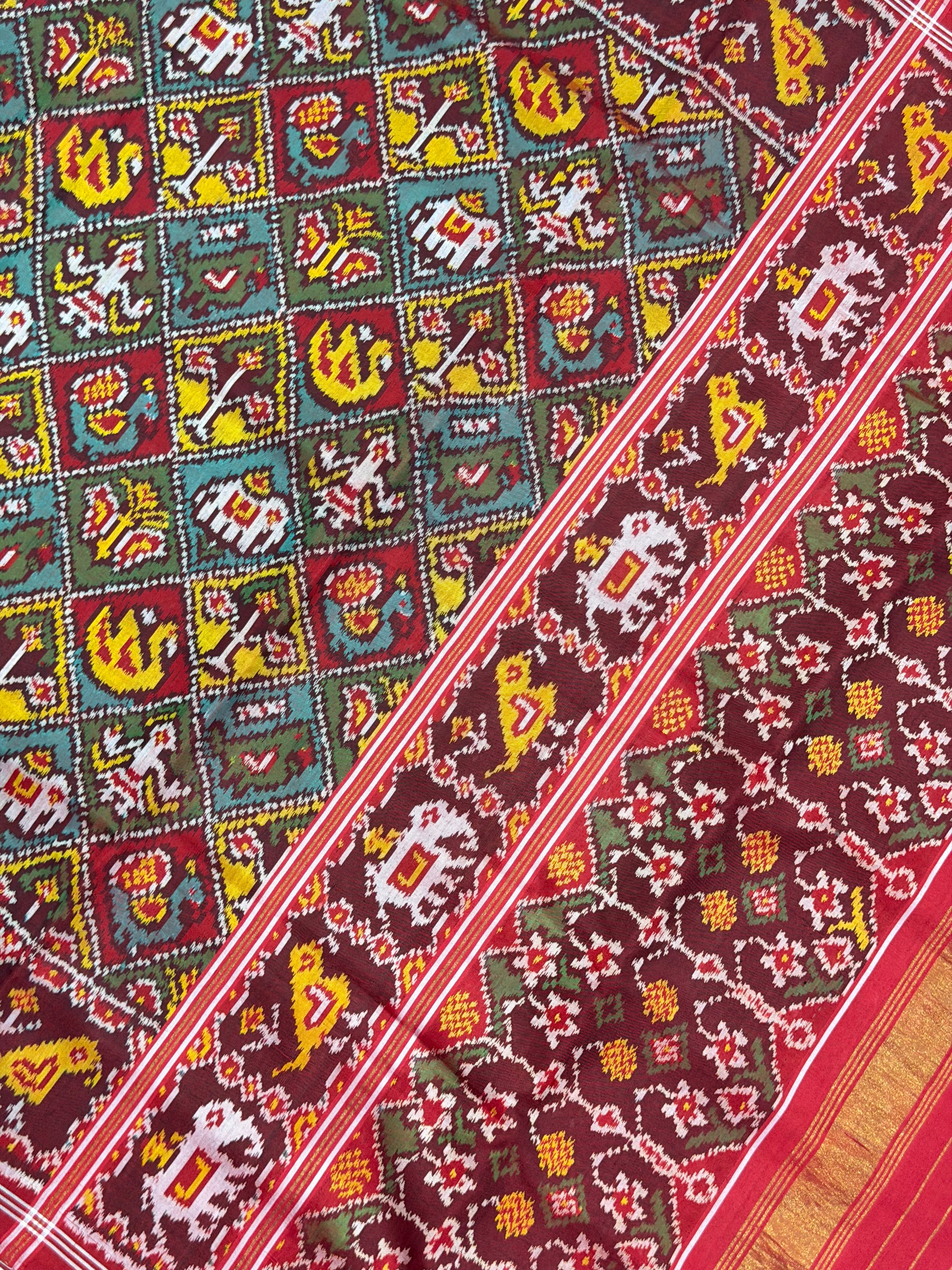 Multicolor Motif Design Handwoven Patola Silk Saree