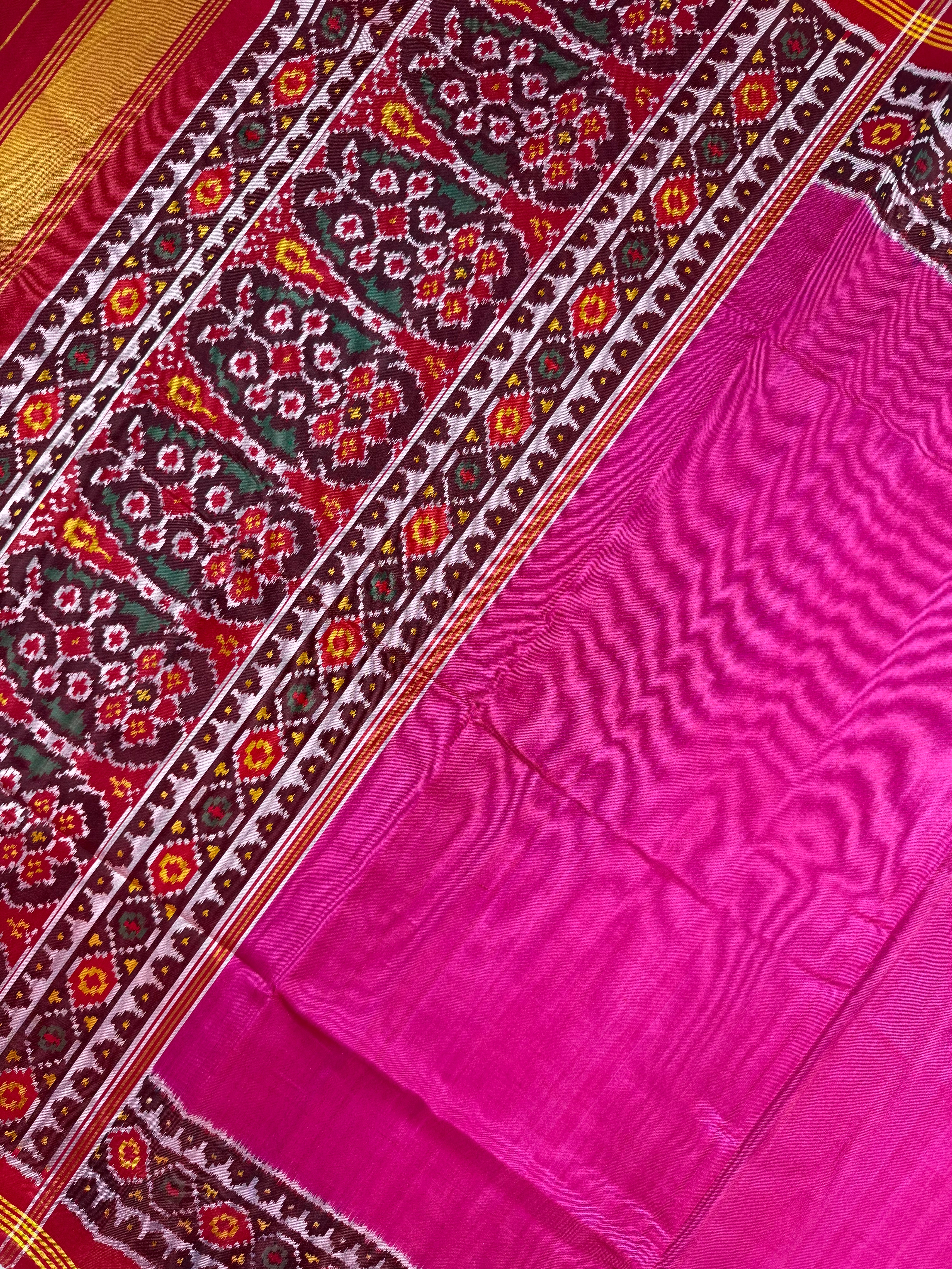 Plain Pink Gala Border with Designer Blouse Handwoven Patola Silk Saree Secondary image