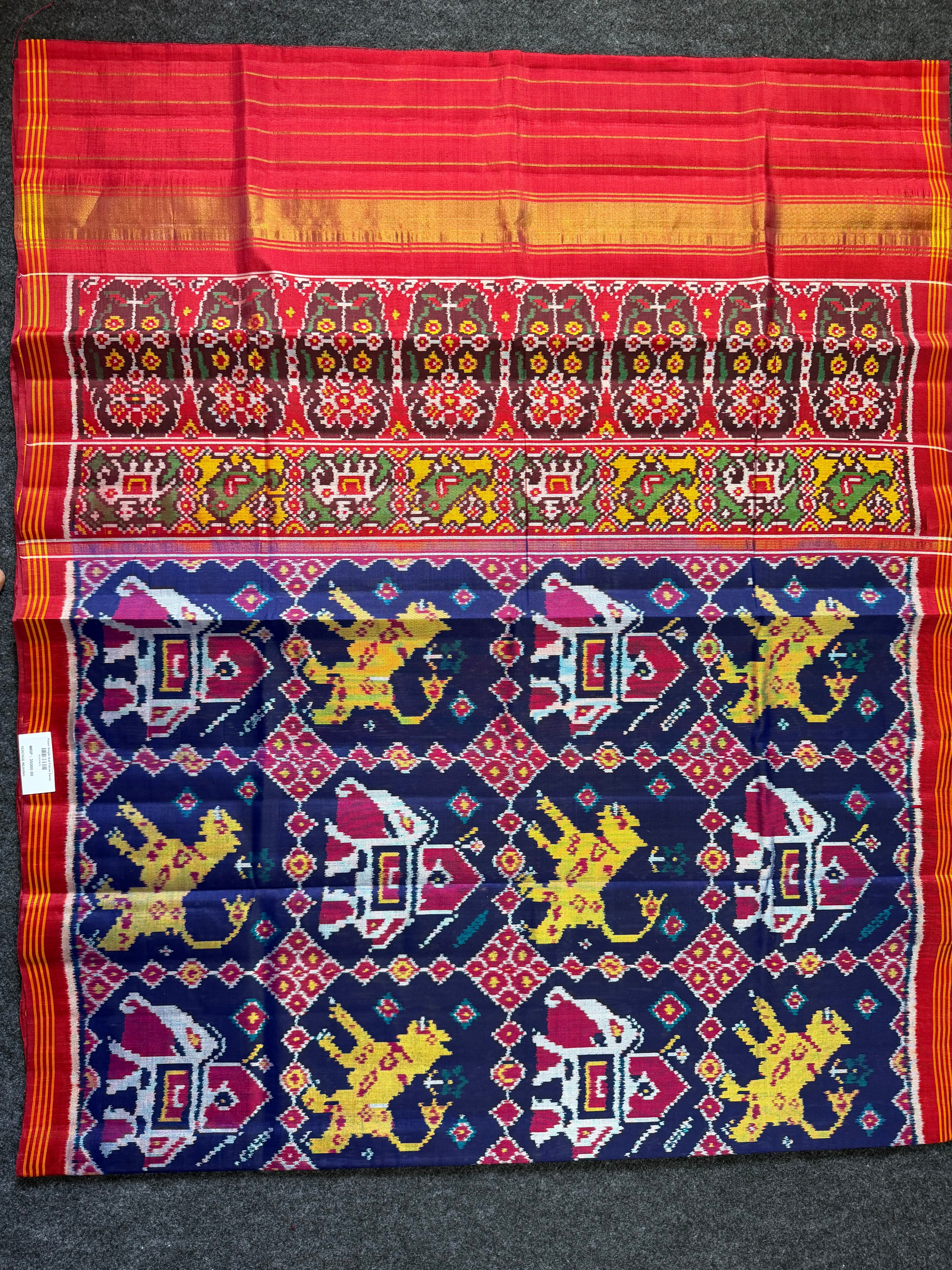 Big Cheetah And Elephant Design Handwoven Patola Silk Saree