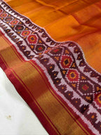 Mustard Red Plain gala Border Handwoven Patola Silk Saree