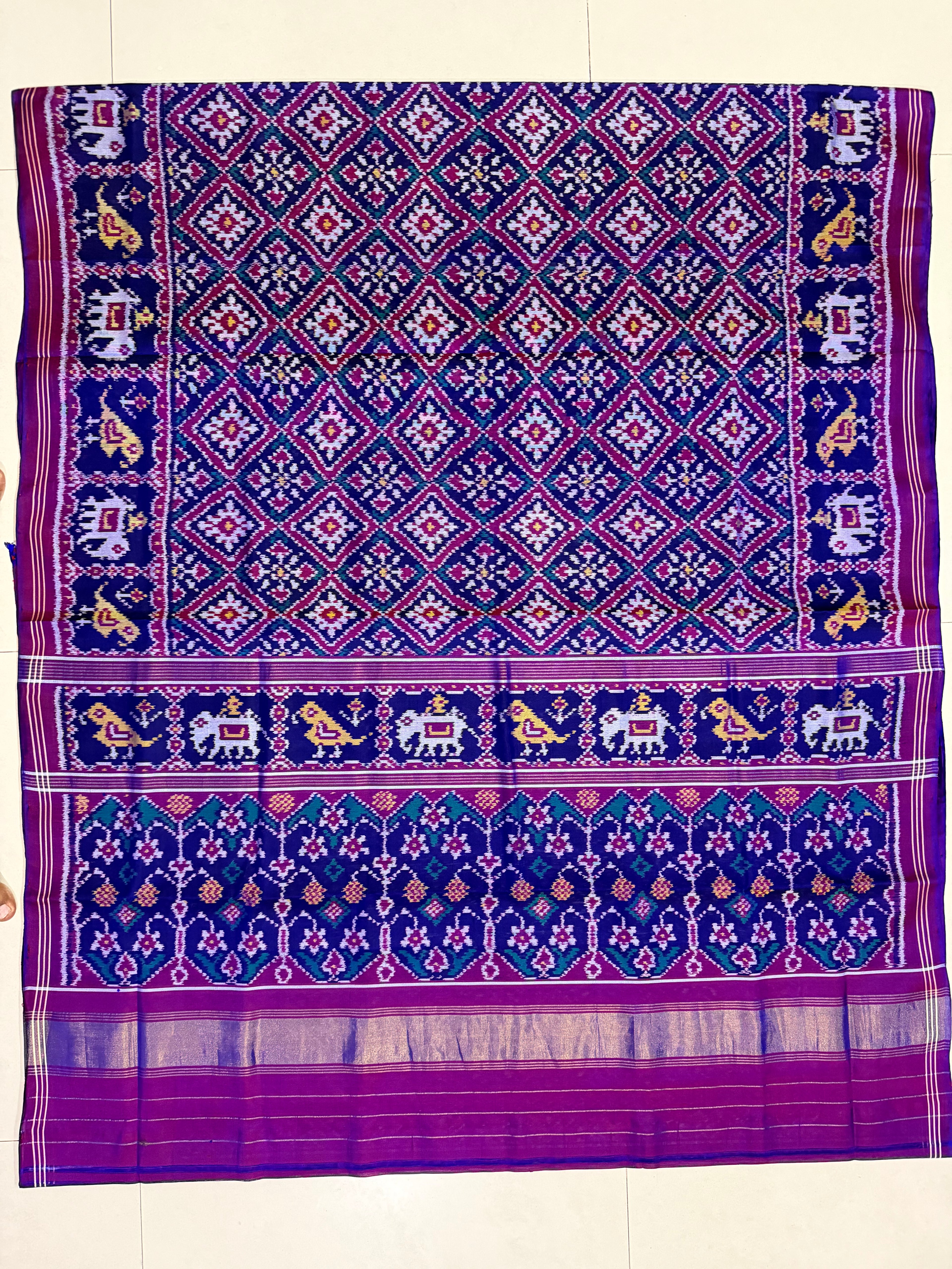 Blue Panchanda Traditional Design Handwoven Patola Silk Saree
