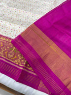 White and Pink Color Handwoven Patola Silk Saree