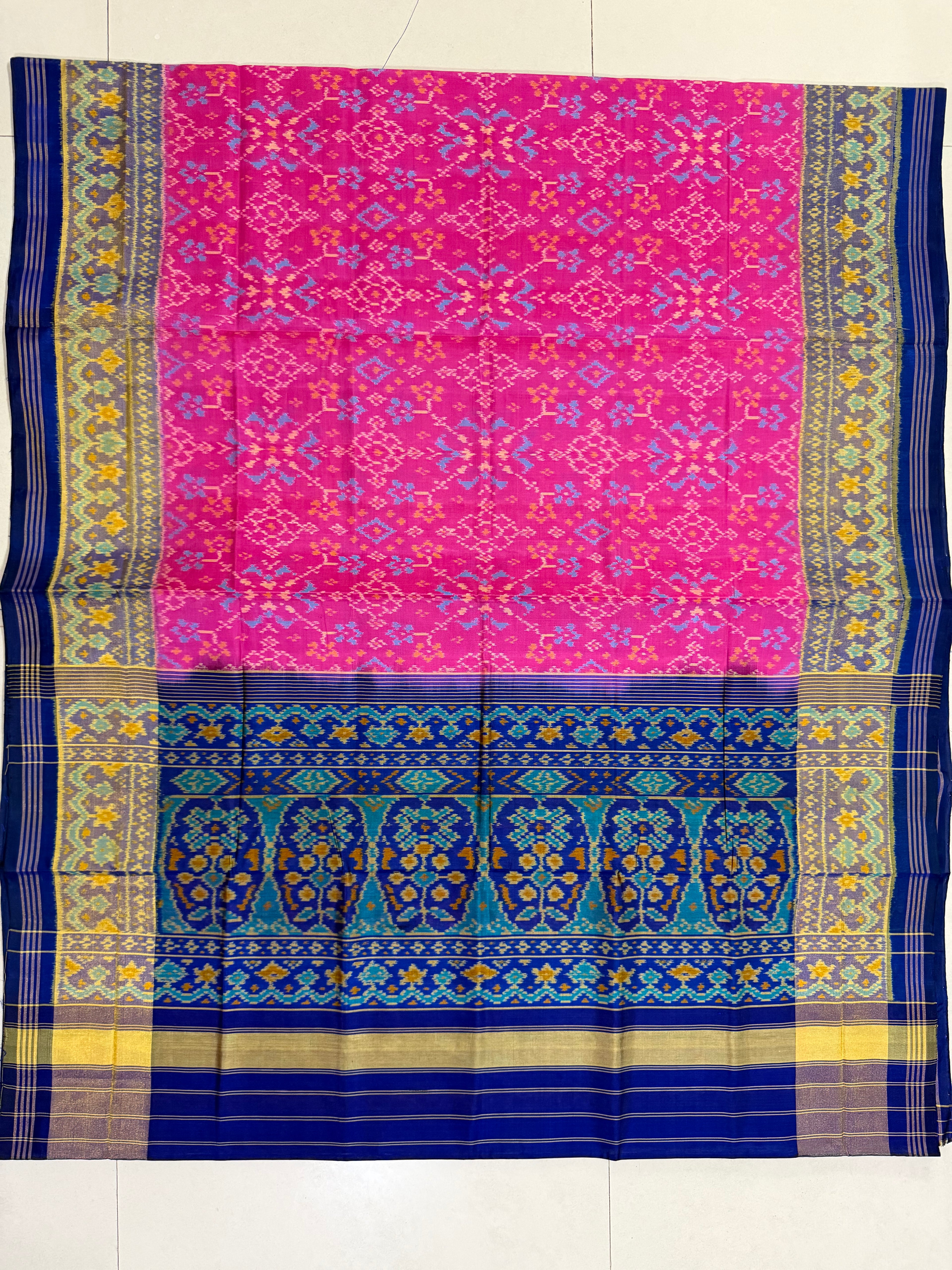 Baby Pink Navratna Design Handwoven Patola Silk Saree
