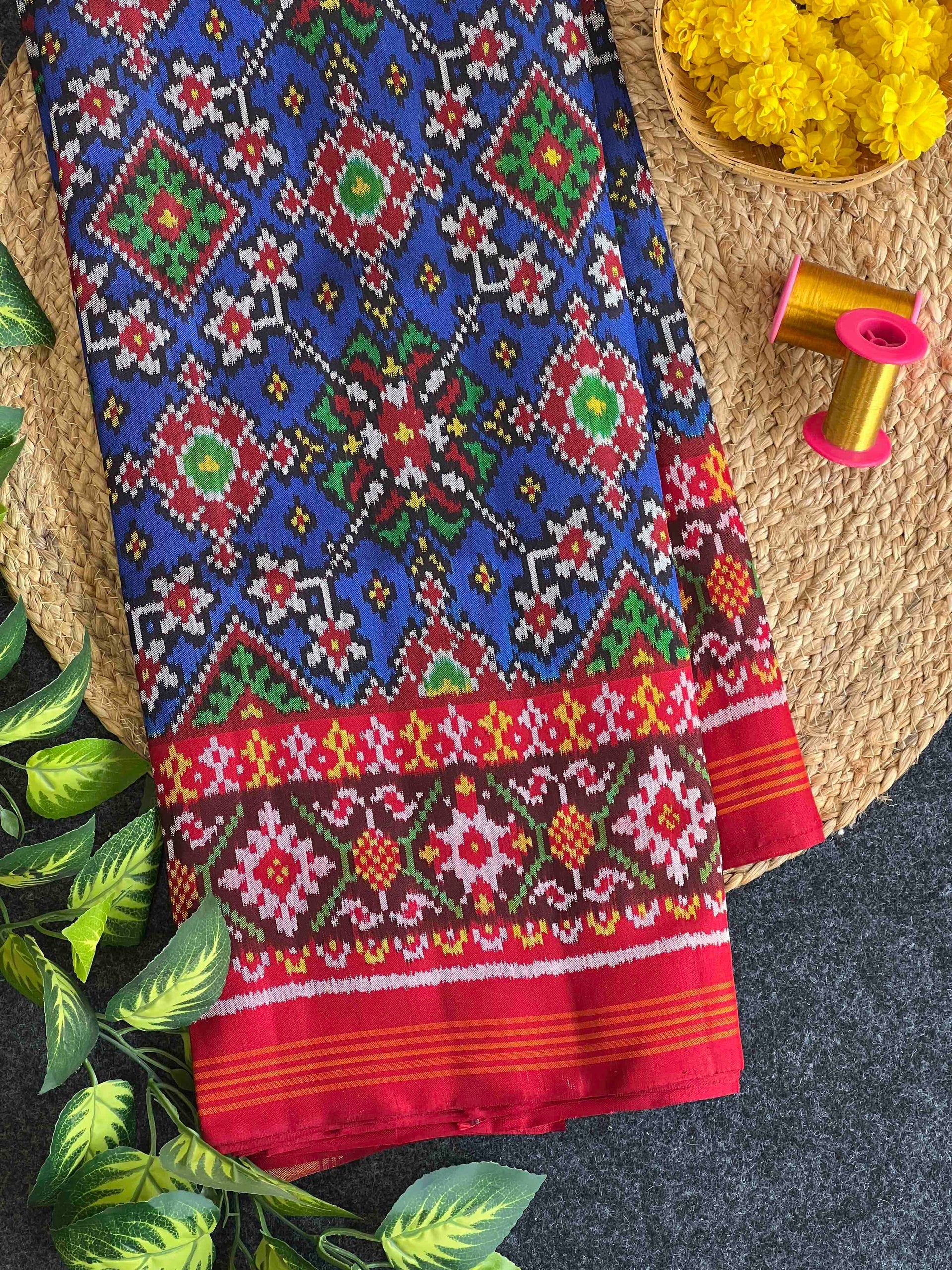 Blue Navratna Design Handwoven Patola Silk Saree Main image