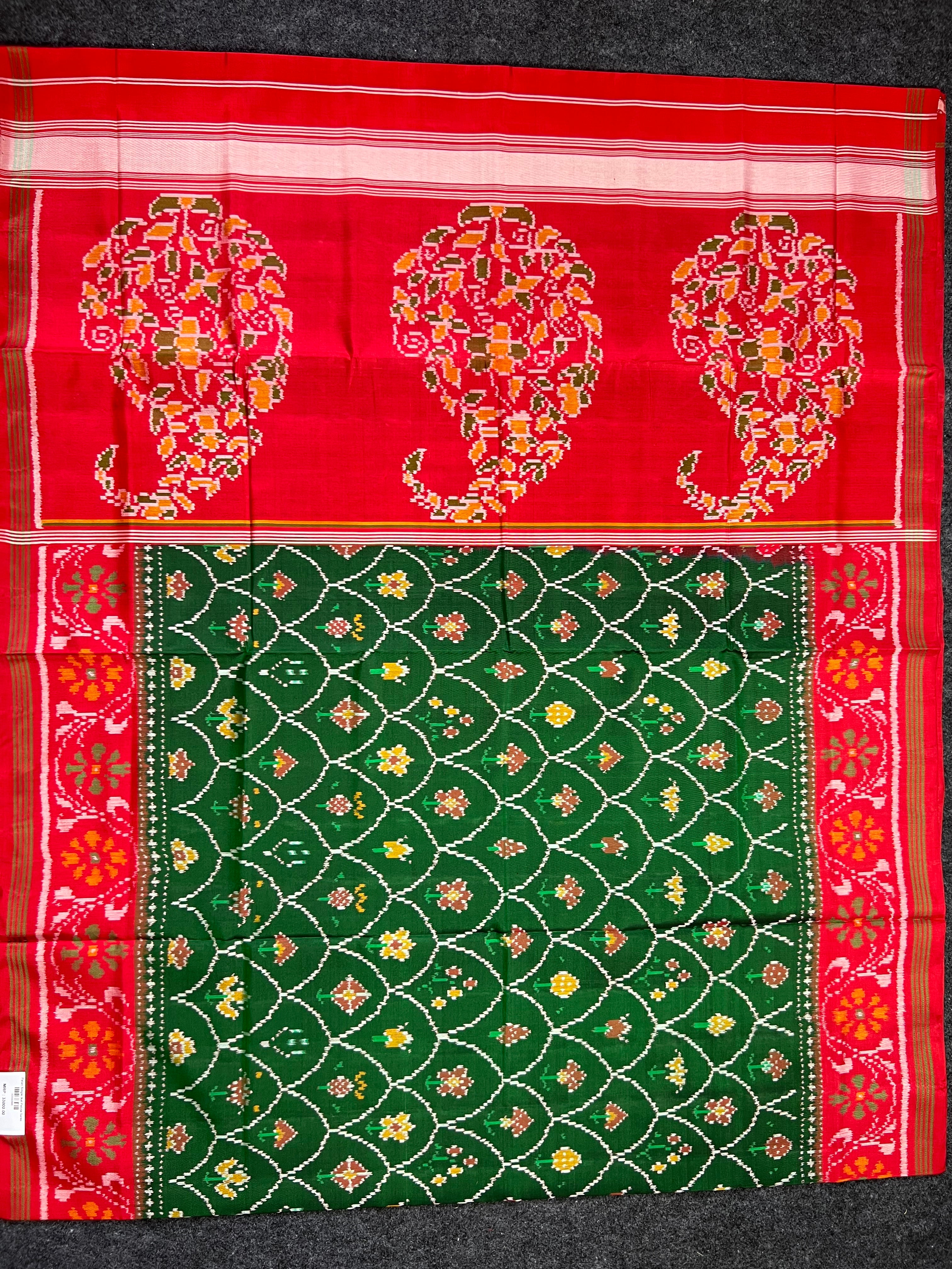 Red-Green Fancy Design Handwoven Patola Silk Saree Secondary image