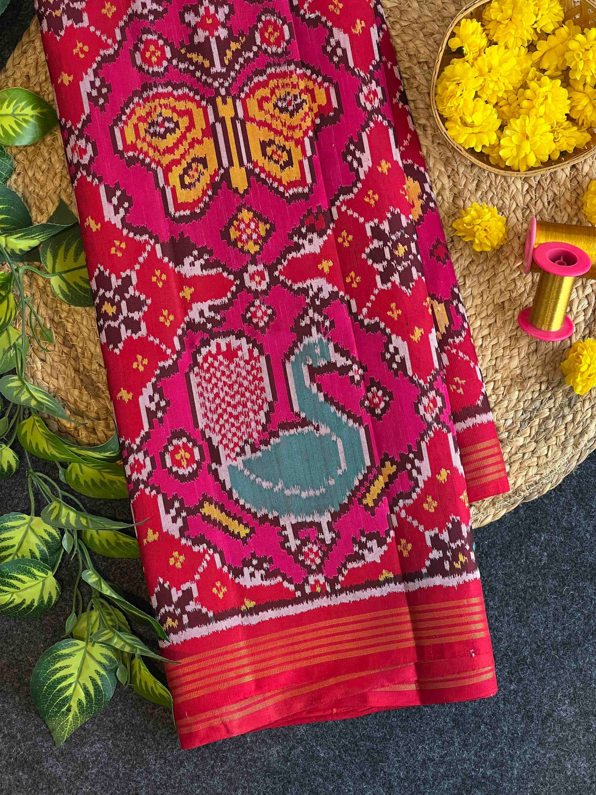 Pink Color Big Motif Design Handwoven Patola Silk Saree