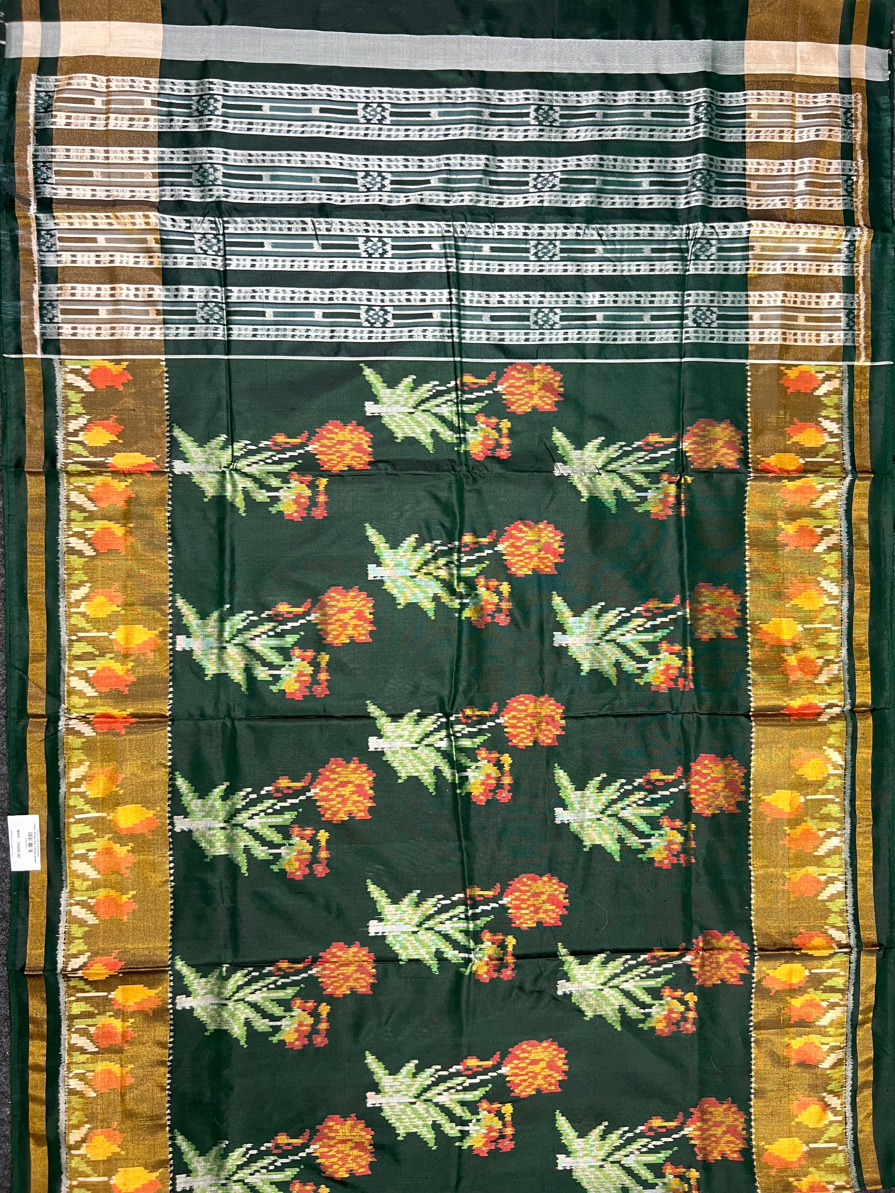 Bottel Green Fancy Design Handwoven Patola Silk Saree Secondary image
