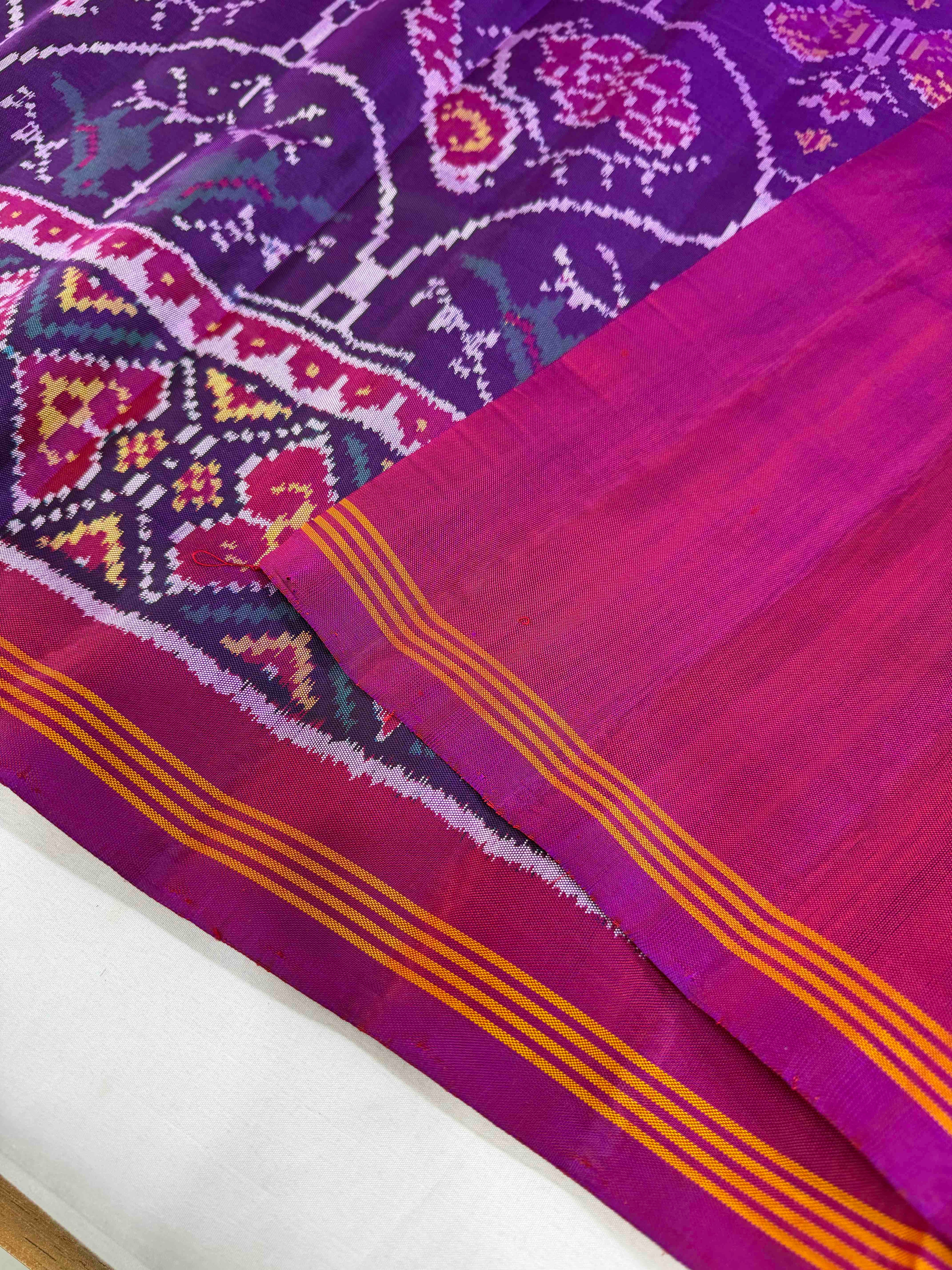 Magenta Color Motifs Design Handwoven Patola Silk Saree