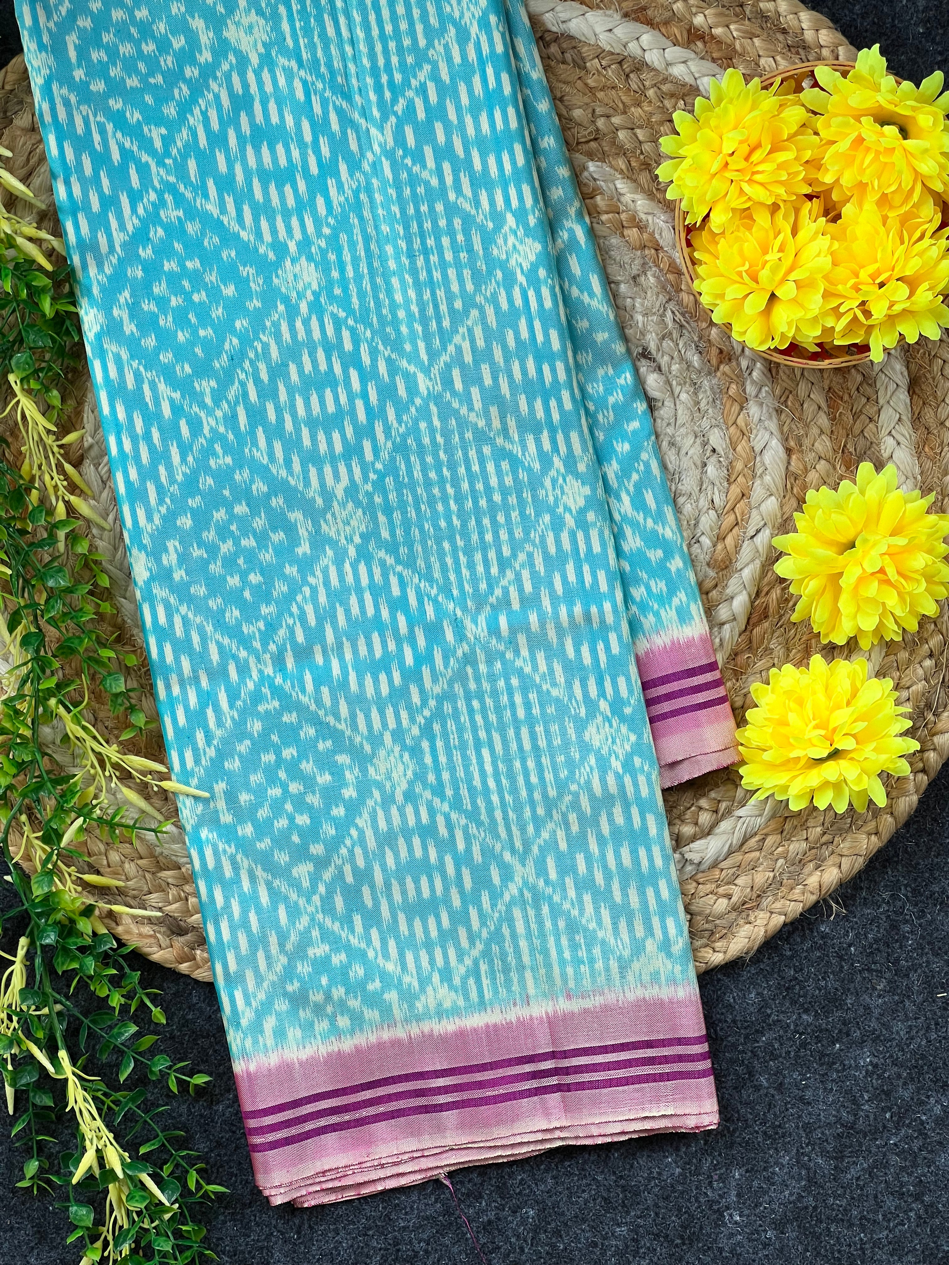 Sky Blue With Exclusive Pallu Design Handwoven Patola Silk Saree