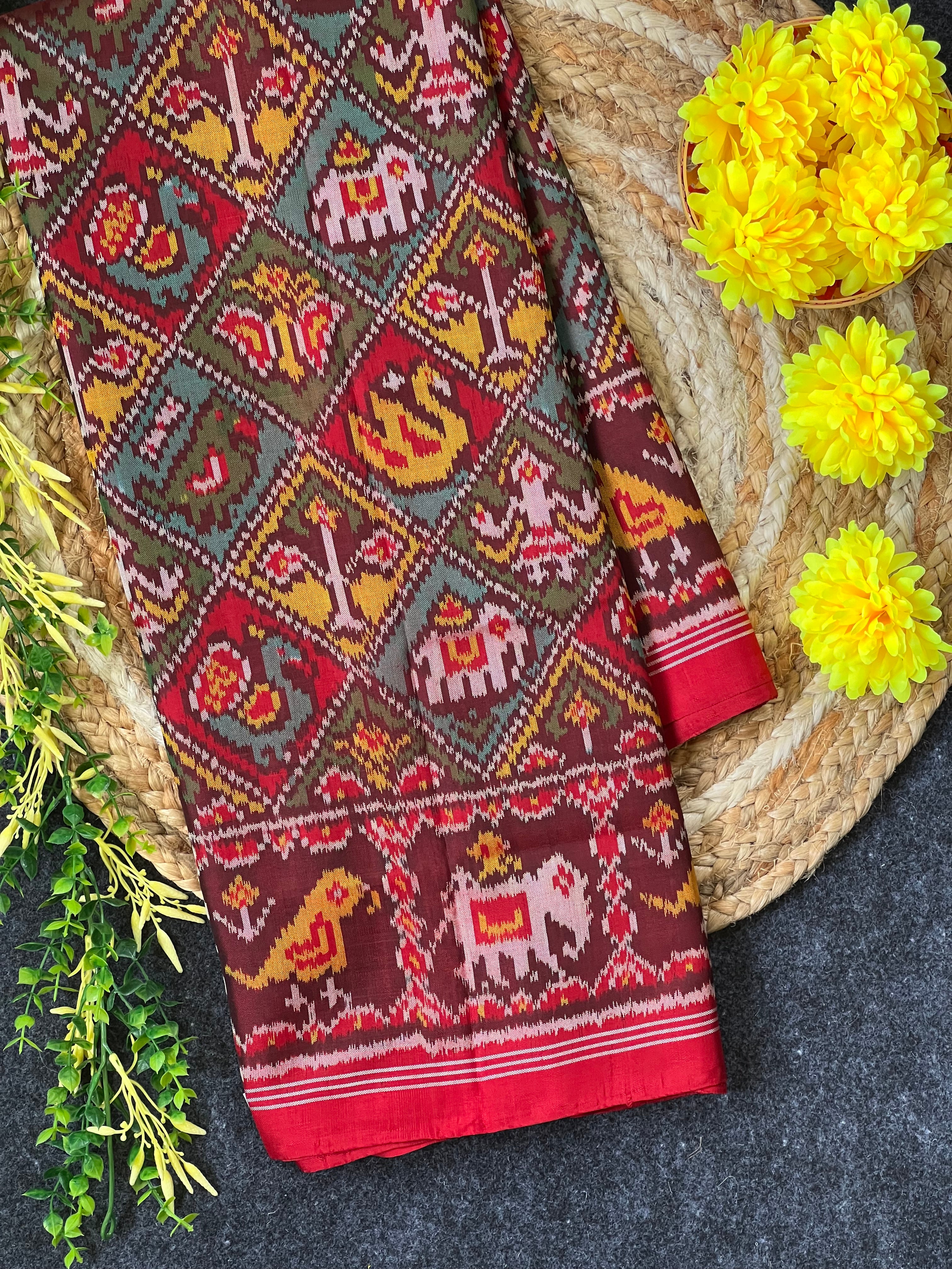 Multicolor Motif Design Handwoven Patola Silk Saree