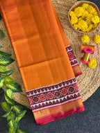 Mustard Red Plain gala Border Handwoven Patola Silk Saree