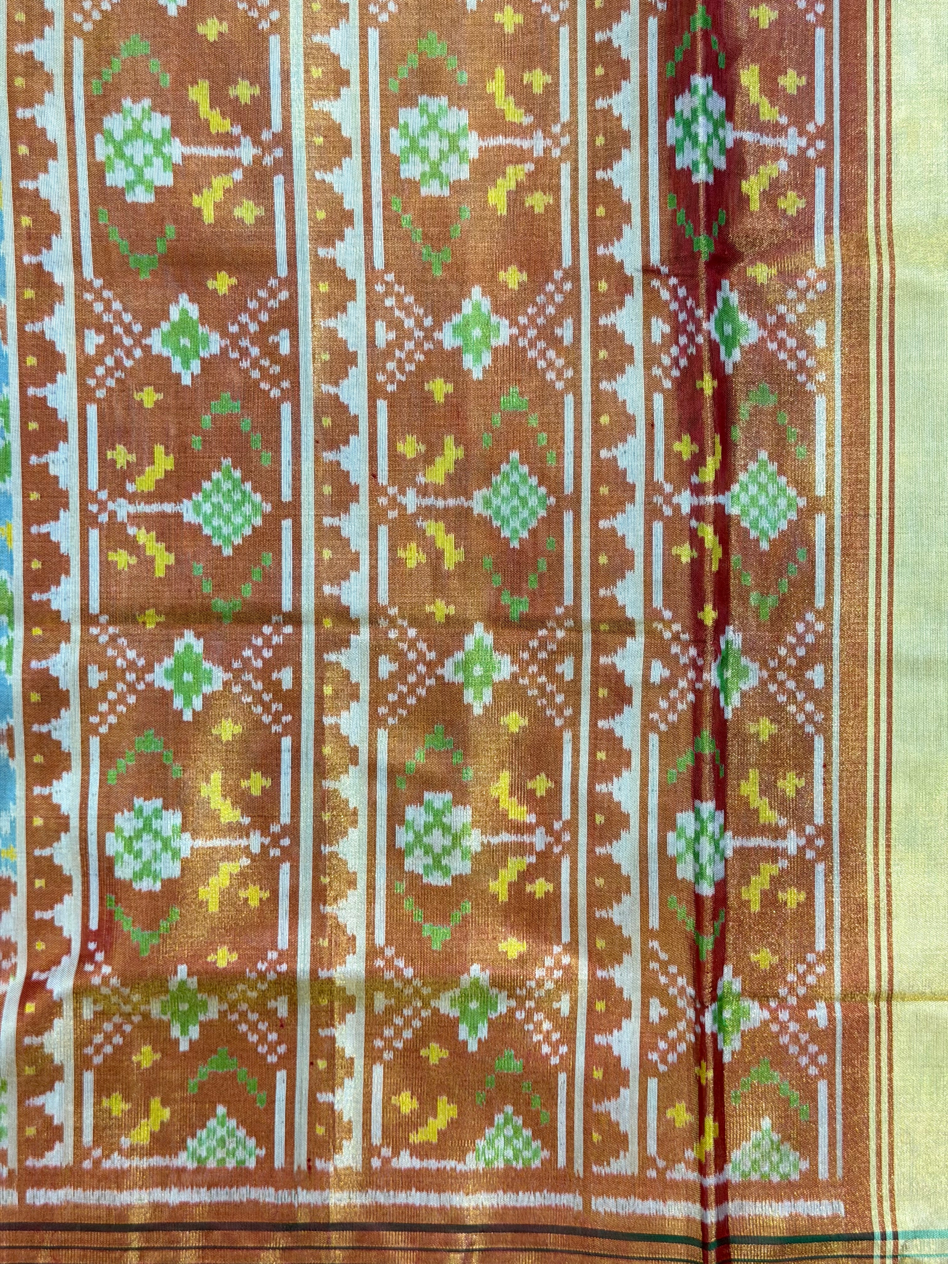 SkyBlue Navratna Design Tissue Double Zari Patola Saree