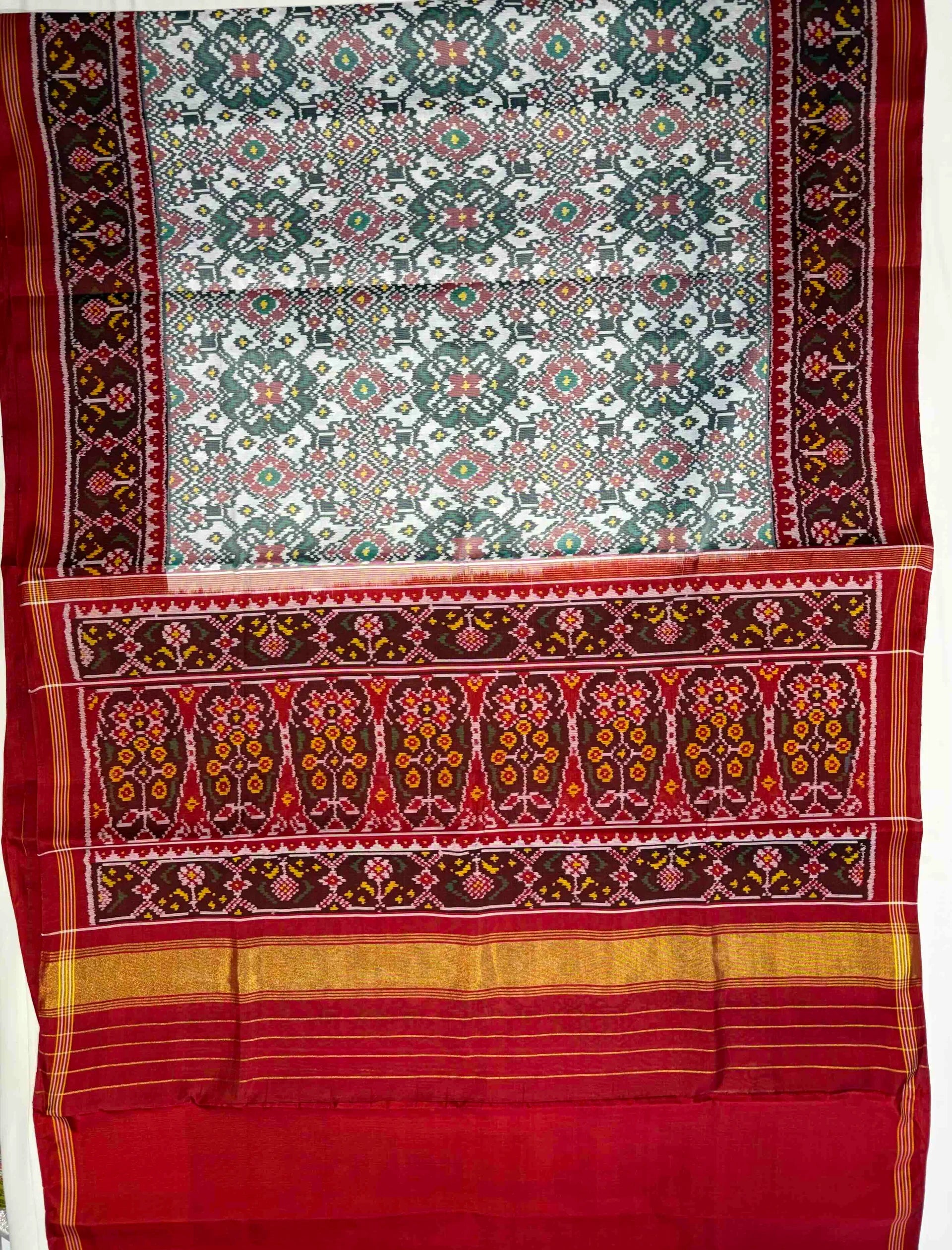 White Navratna Traditional Design Handwoven Patola Silk Saree Secondary image