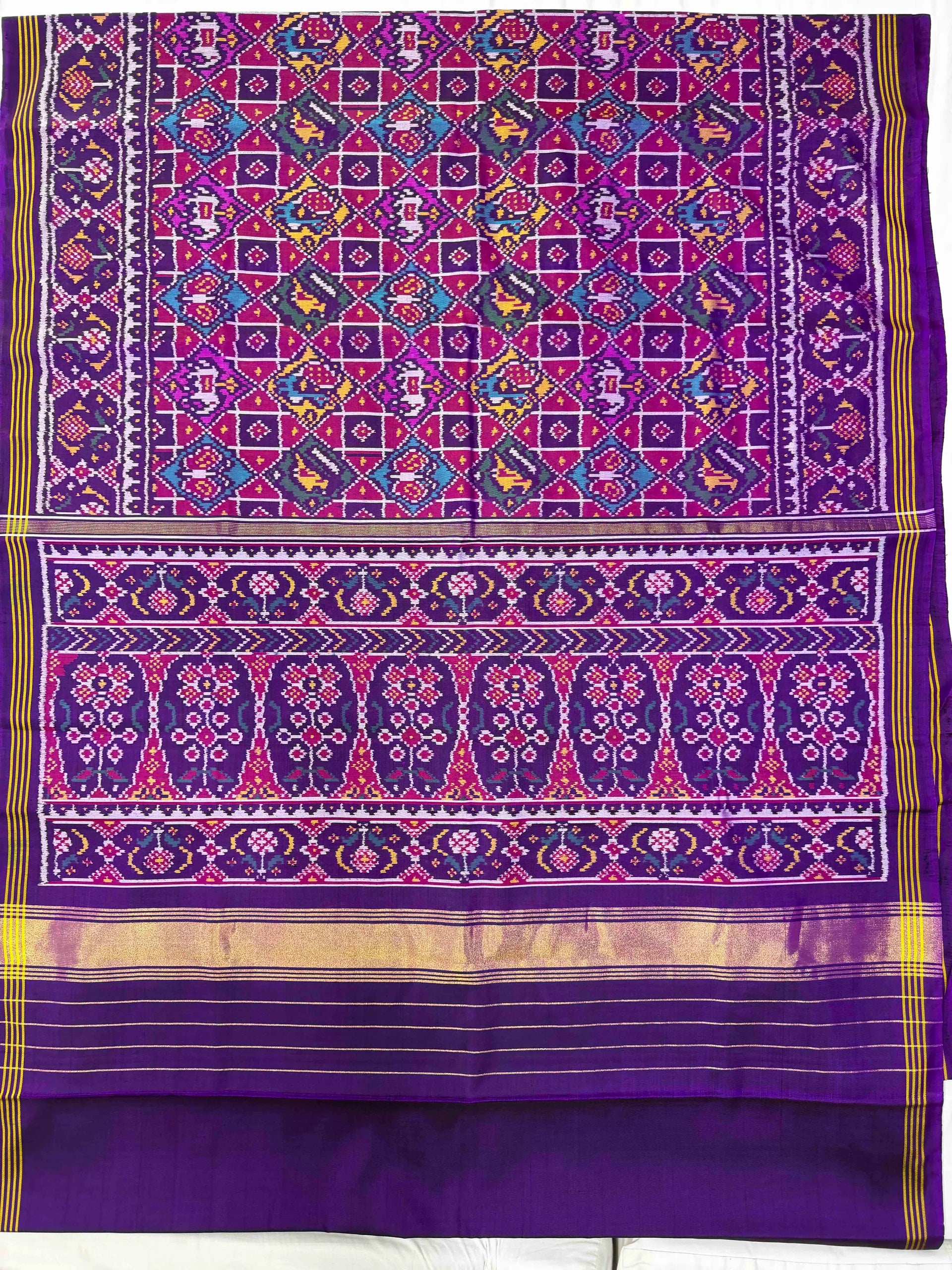 Exclusive Purple Motifs Design Handwoven Patola Silk Saree