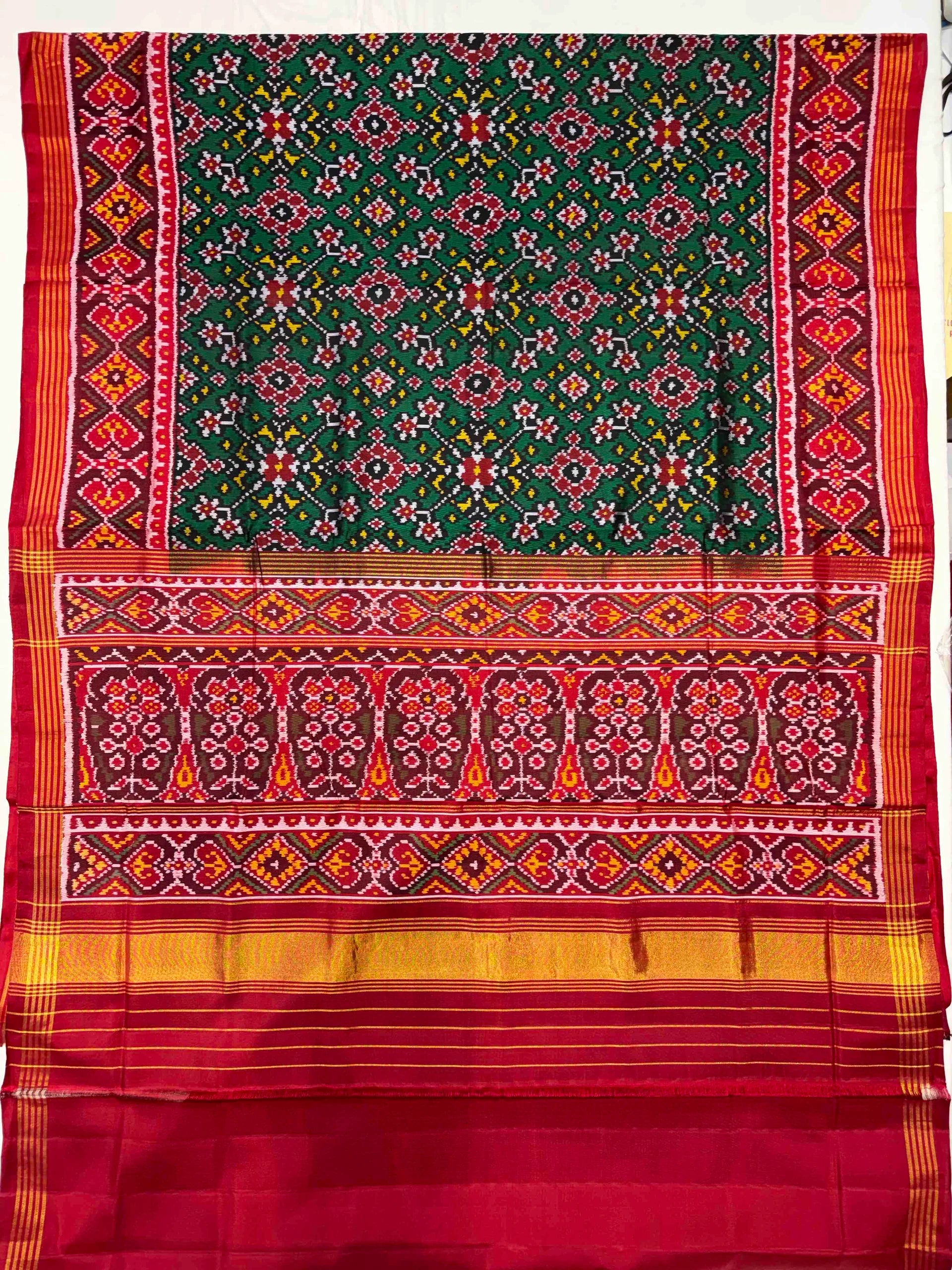 Green Navratna Design Handwoven Patola Silk Saree Secondary image