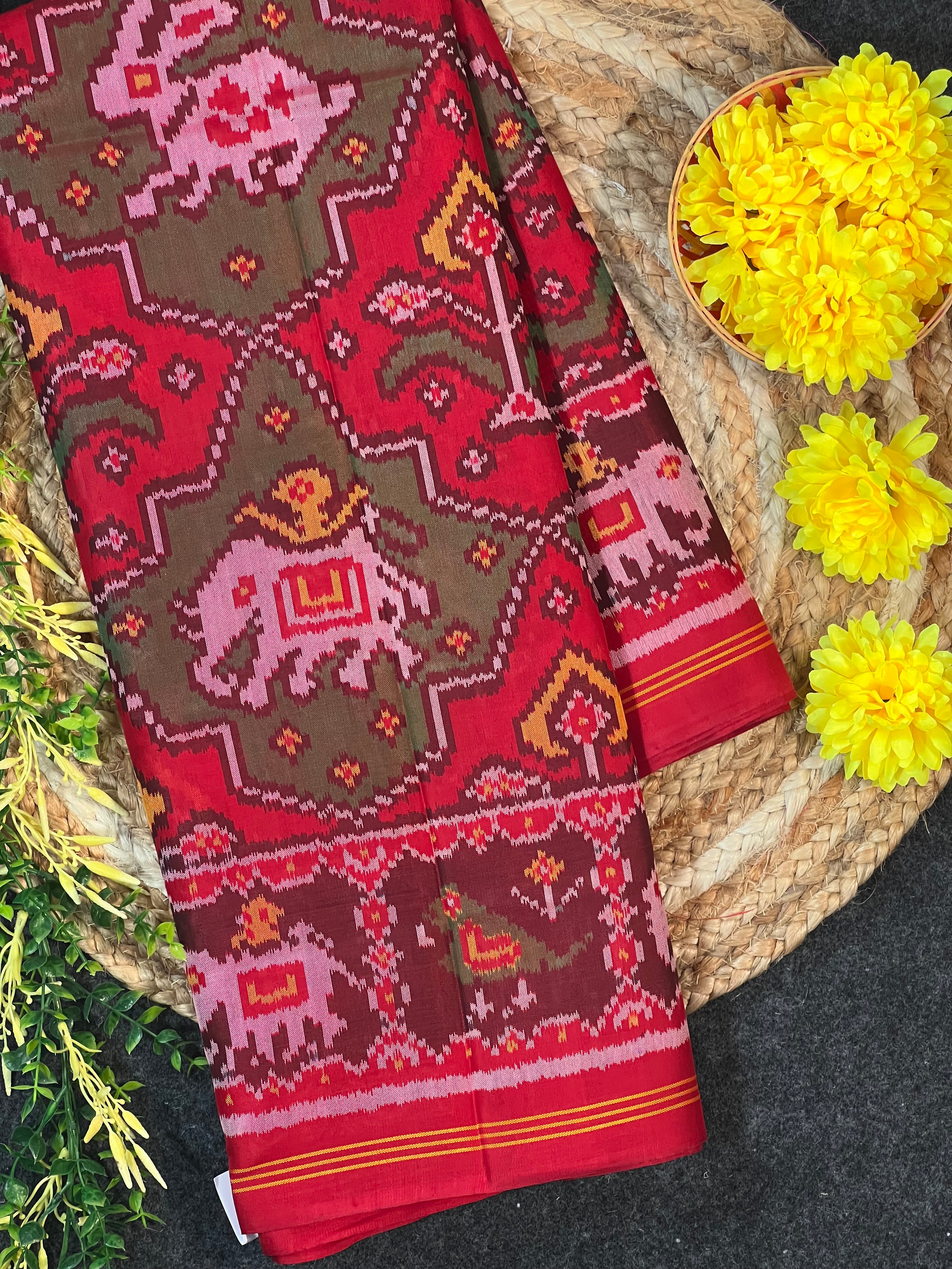 Handwoven Patola Silk Saree Elephant Designer Main image