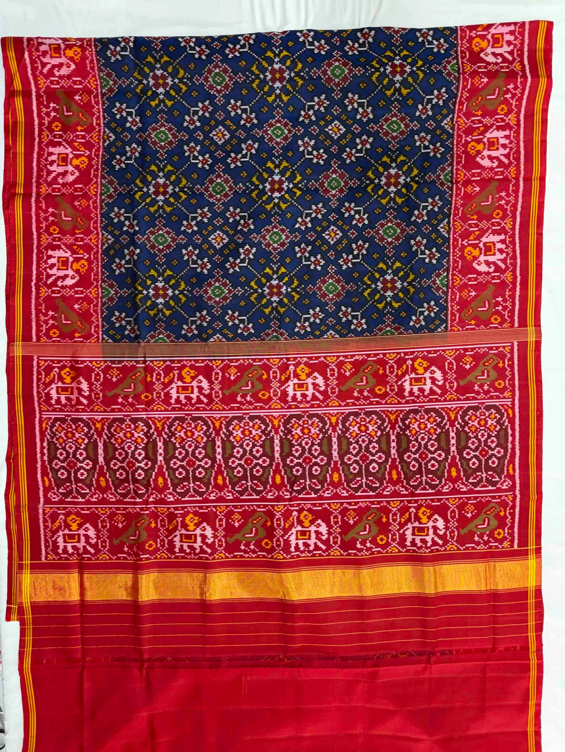 Blue Navratna Traditional Design Handwoven Patola Silk Saree Secondary image