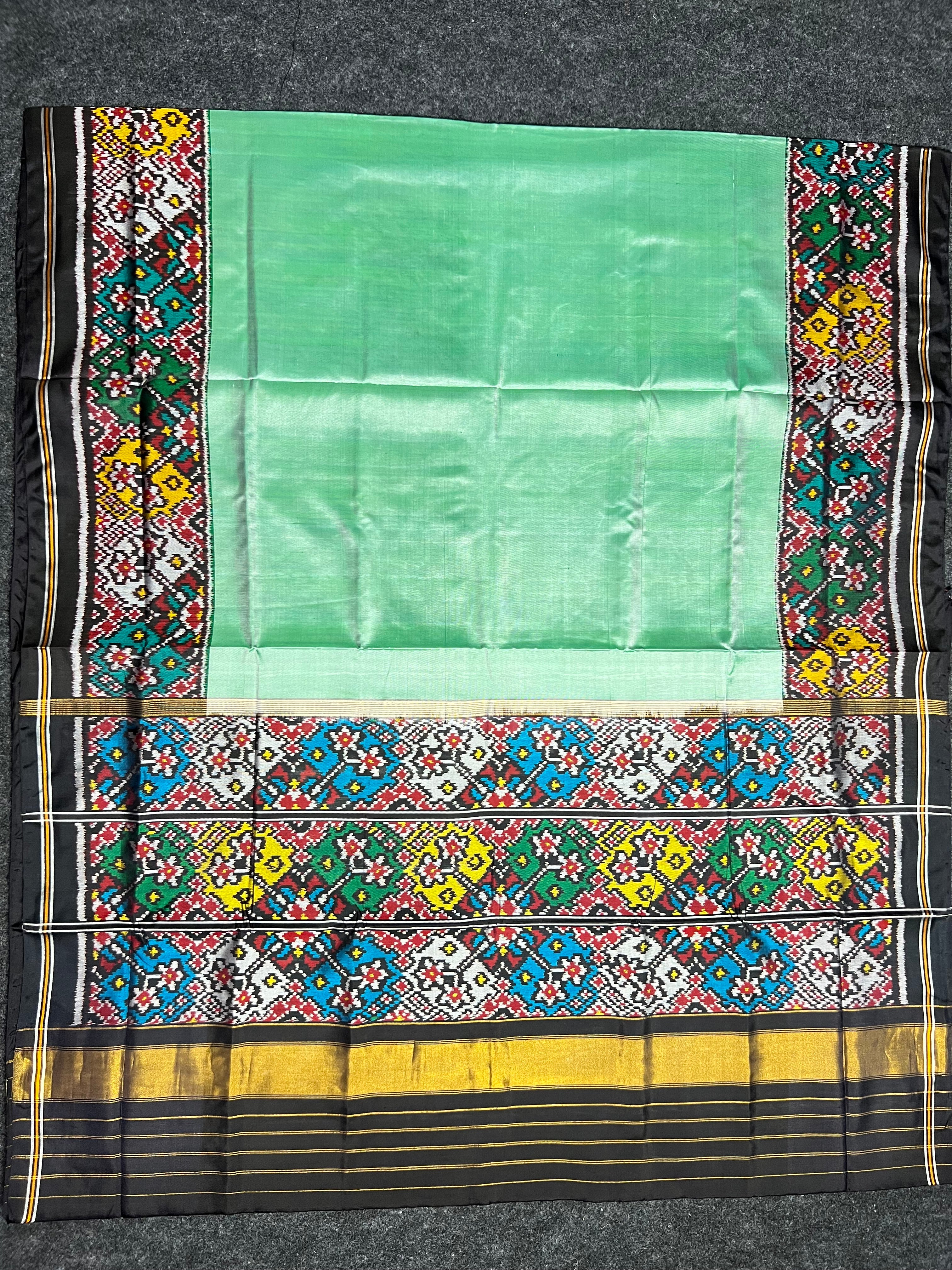 Pista Plain Gala Border With Designer Blouse  Handwoven Patola Silk Saree