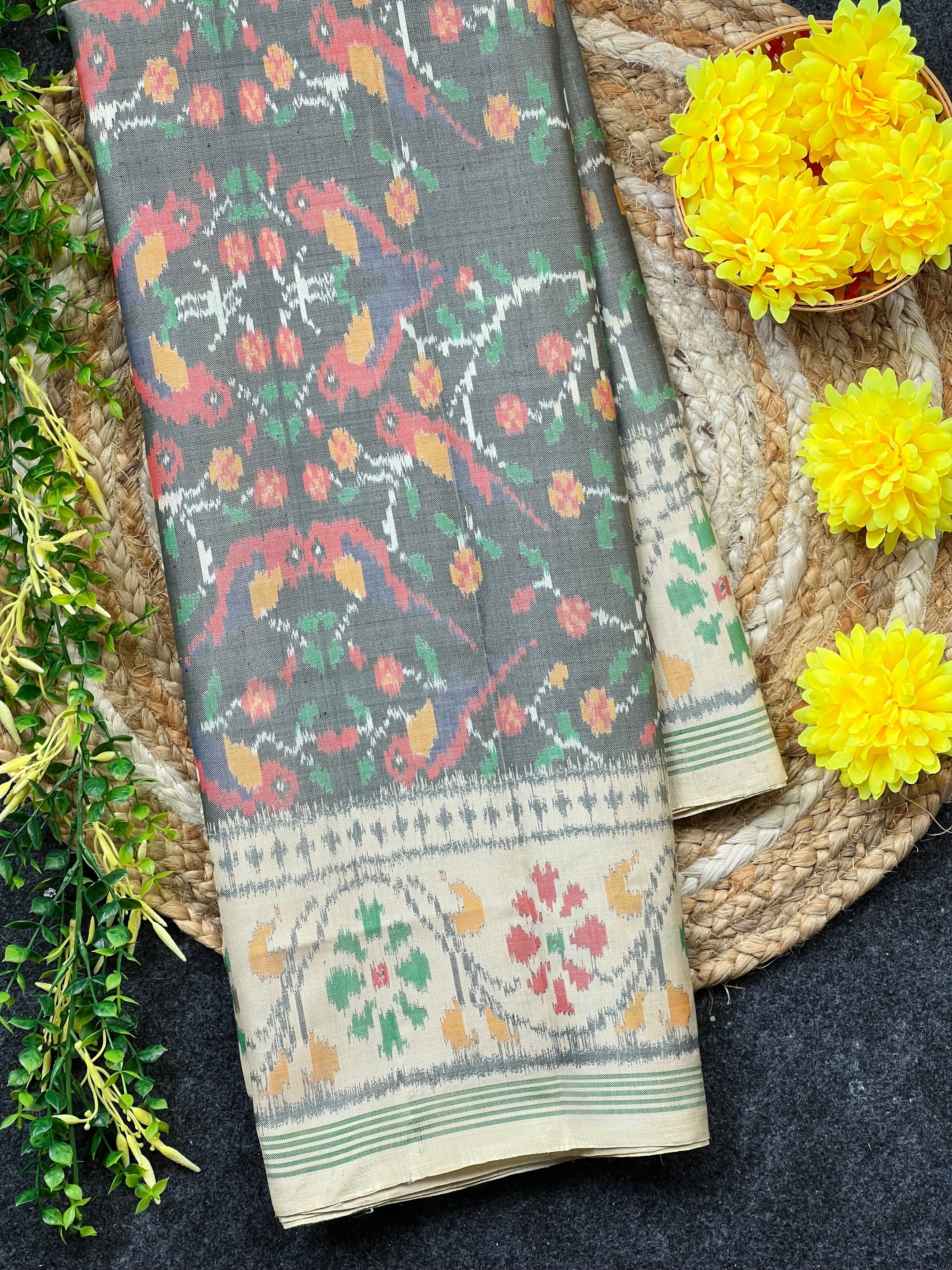 Grey color Exclusive Design Handwoven Patola Silk Saree Main image