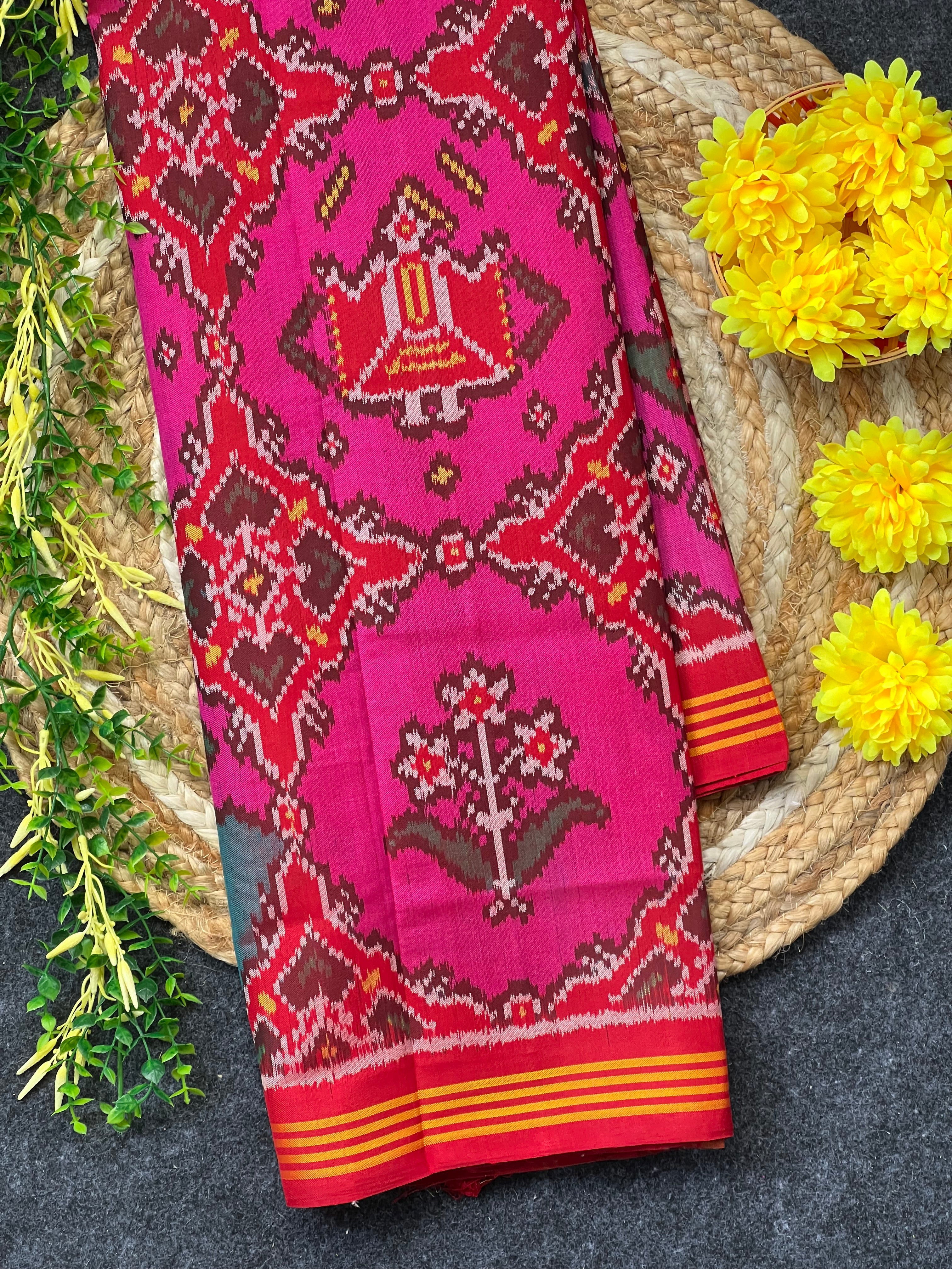 Pink Color Motif Design Handwoven Patola Silk Saree