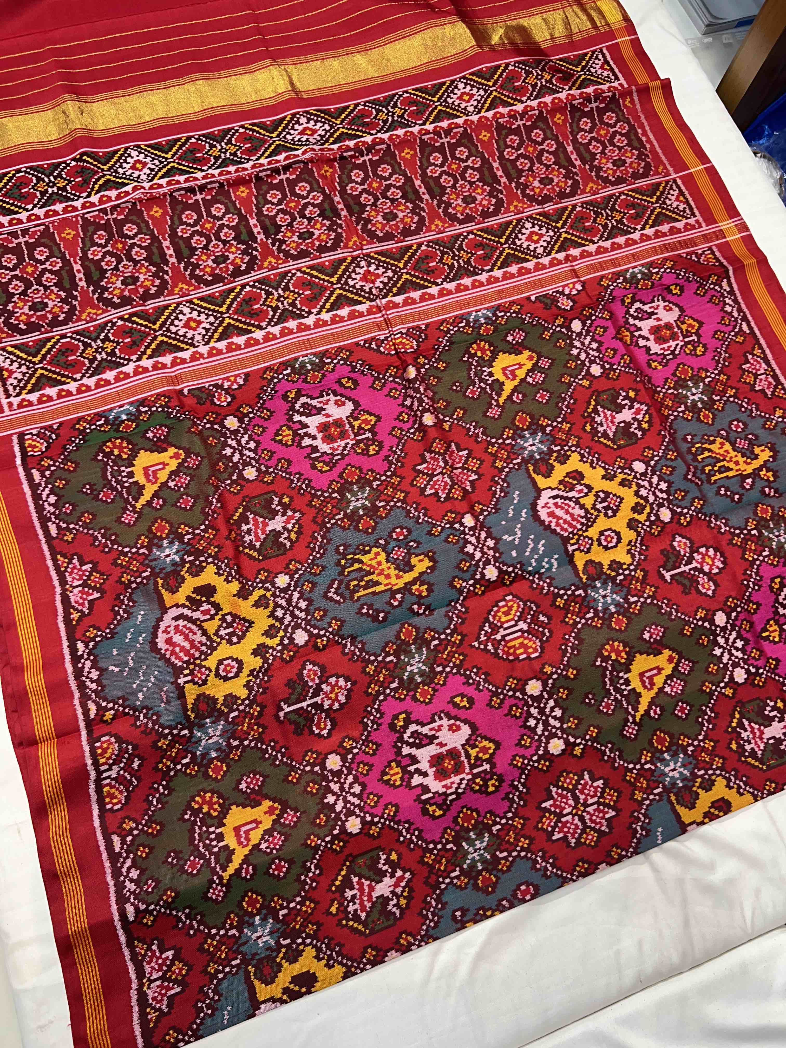 Multicolor With Motifs Handwoven Patola Silk Saree Secondary image