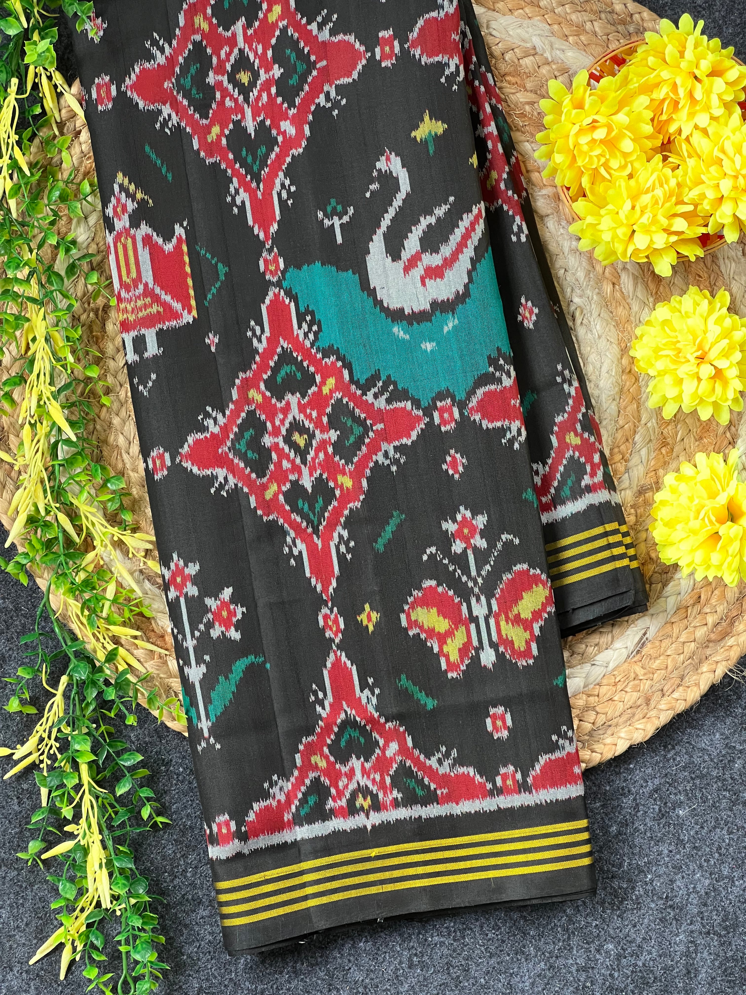Black Motif Design Handwoven Patola Silk Saree Main image