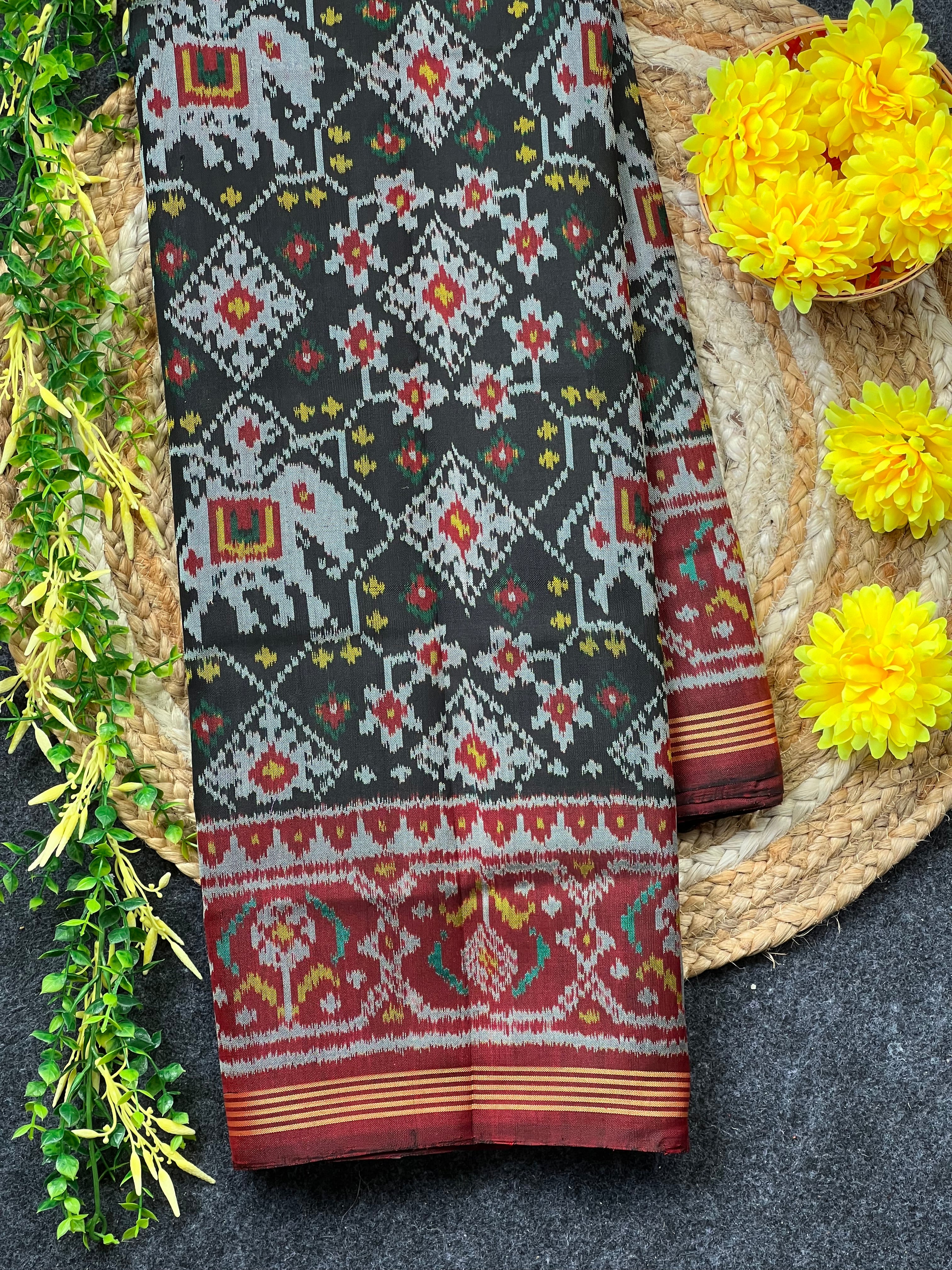Fusion Design Black Handwoven Patola Silk Saree