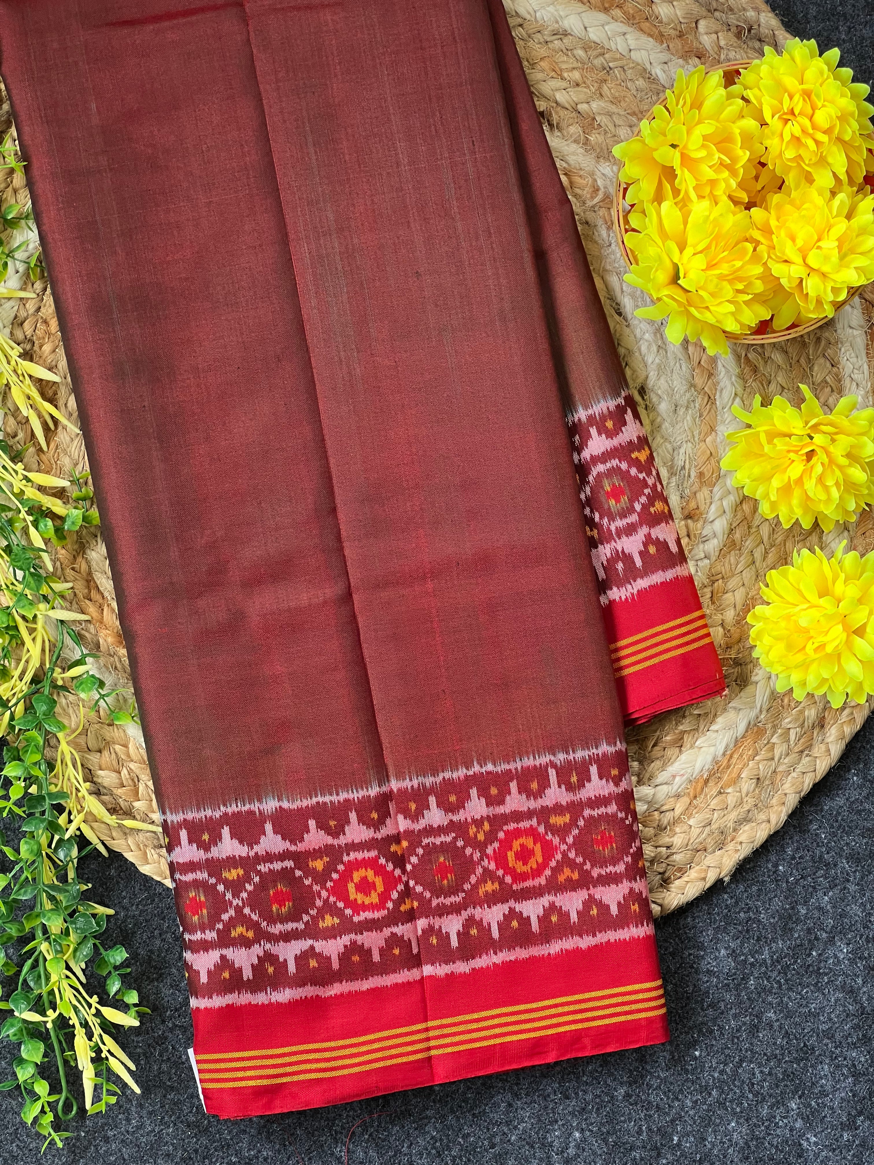 Plain Gala Border With Designer Blouse Handwoven Patola Silk Saree Main image