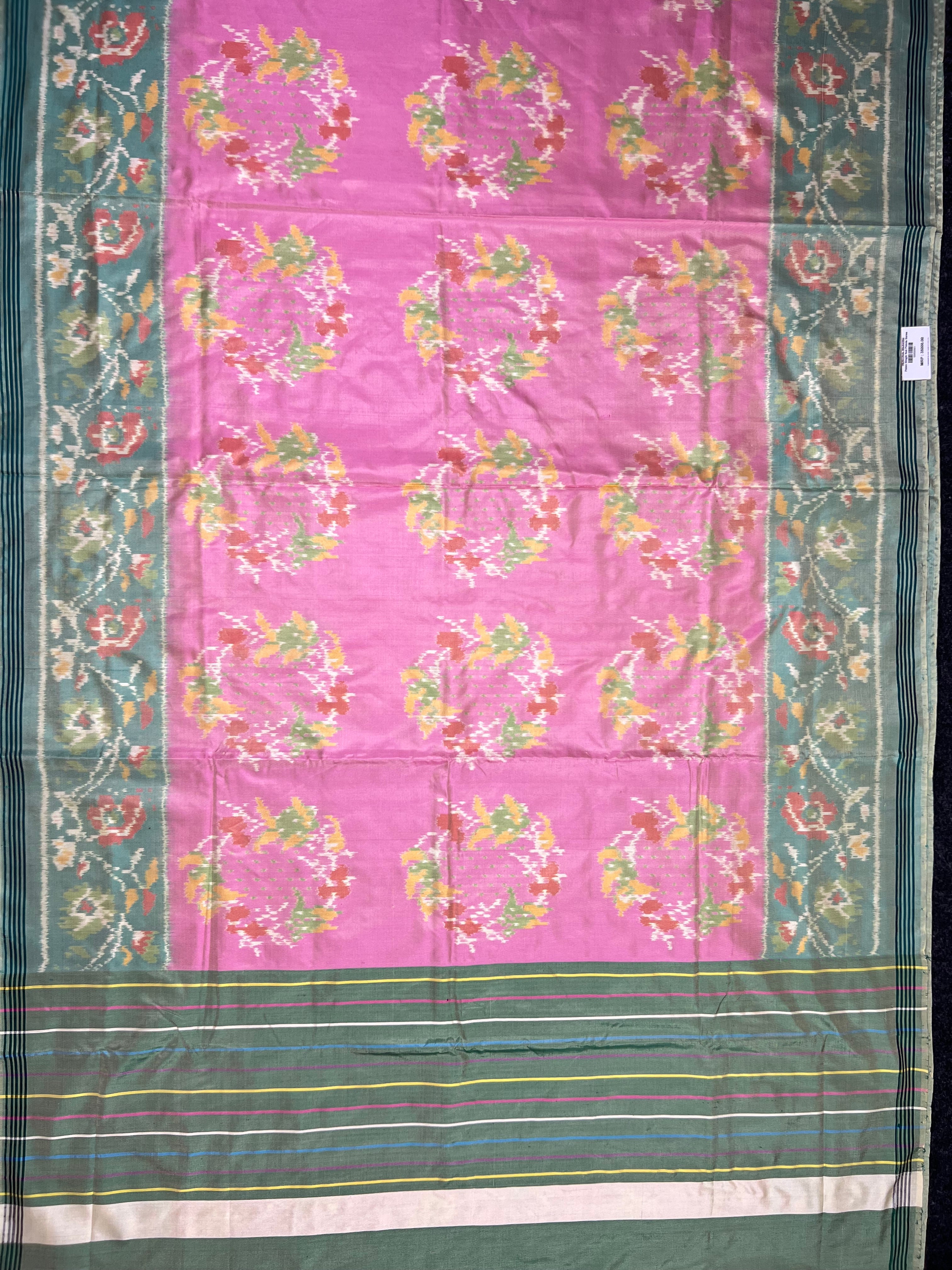 Pastel Pink-Green Handwoven Patola Silk Saree Secondary image
