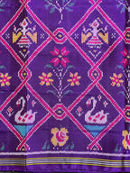 Purple Motifs With Flower Design Handwoven Patola Silk Saree