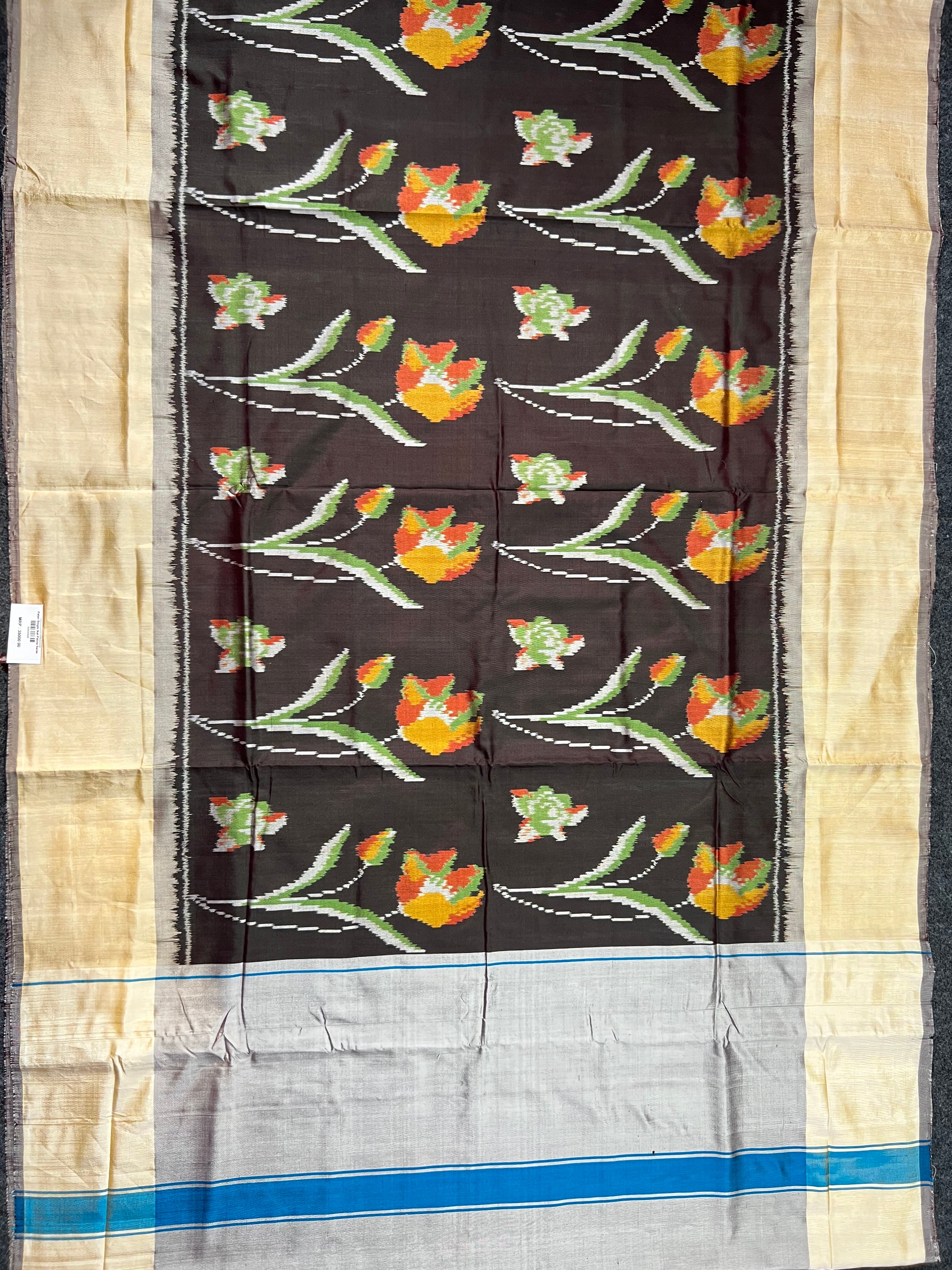 Brown Flower Design Handwoven Patola Silk Saree Secondary image