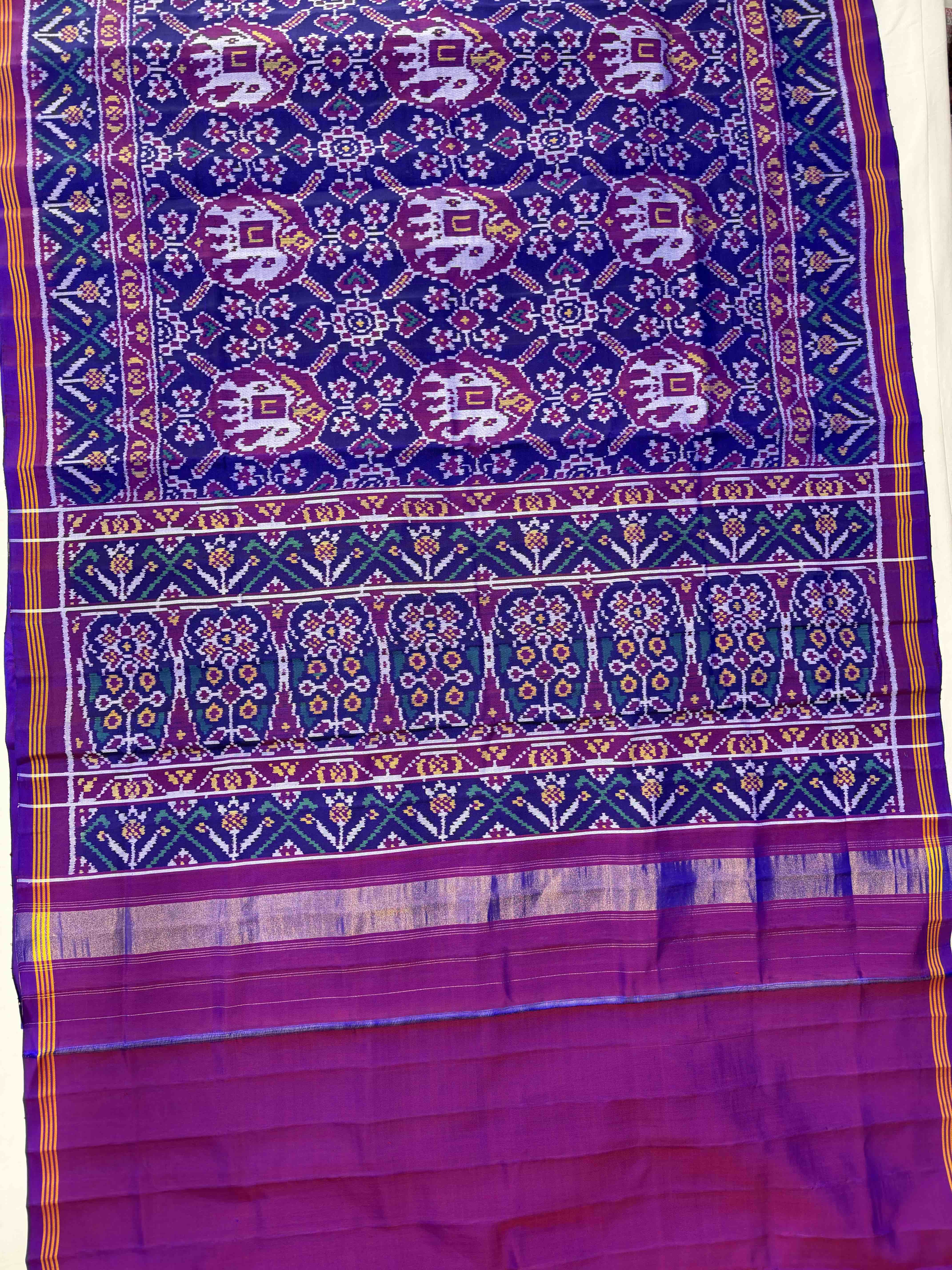 Blue Fusion Design Handwoven Patola Silk Saree Secondary image