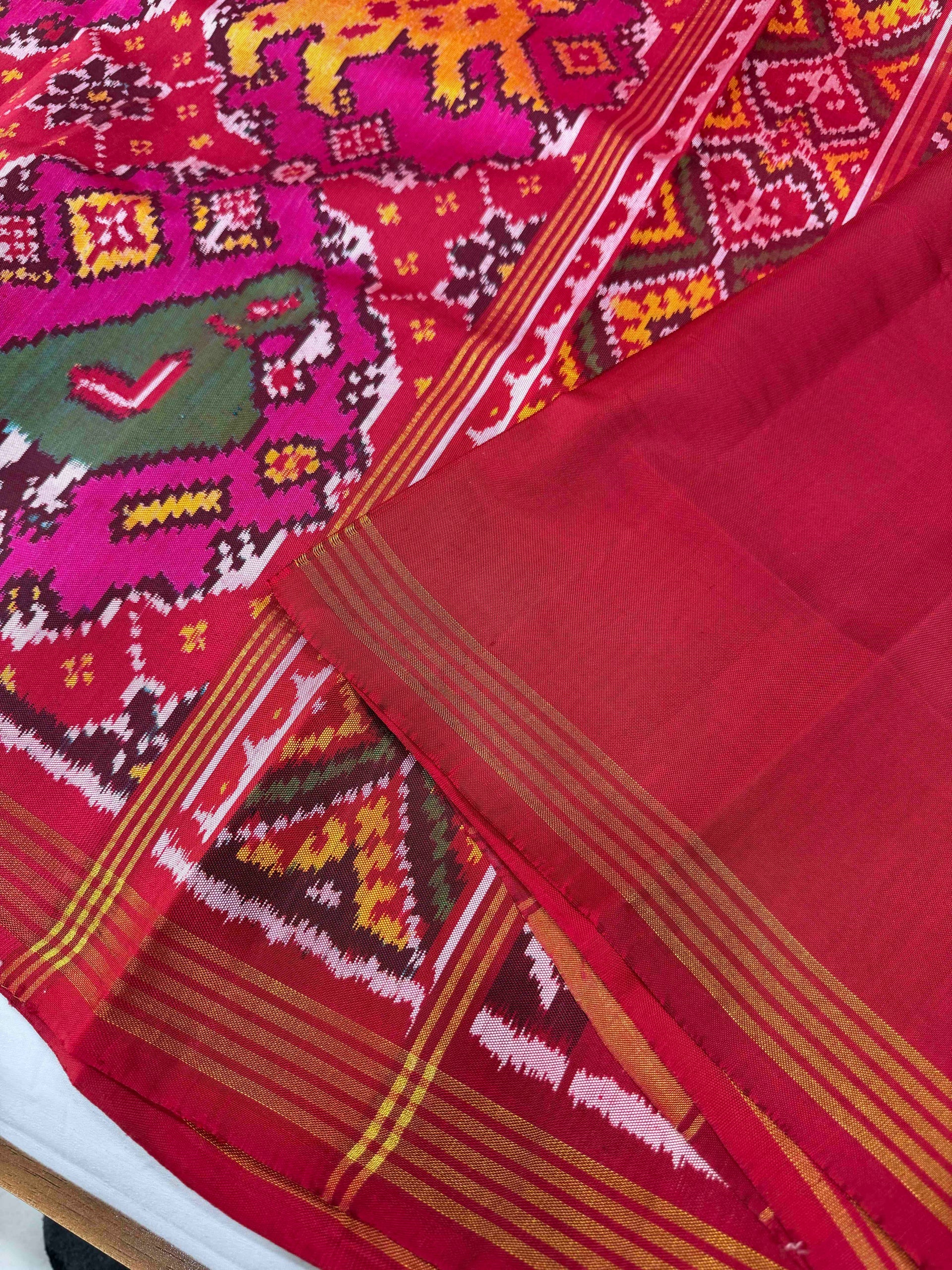 Pink Color Big Motif Design Handwoven Patola Silk Saree