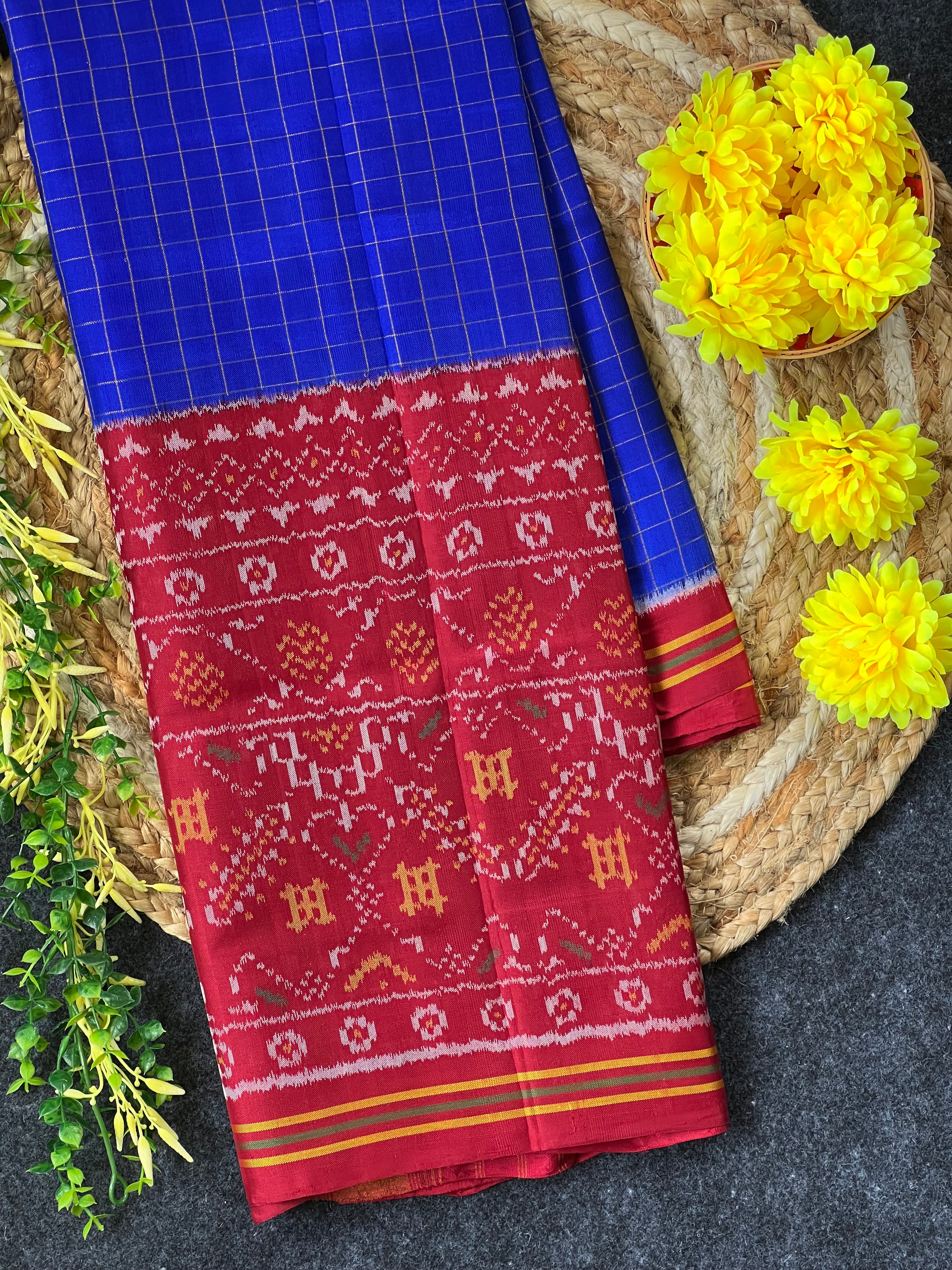 Blue Chex With Skirt Border Handwoven Patola Silk Saree Main image