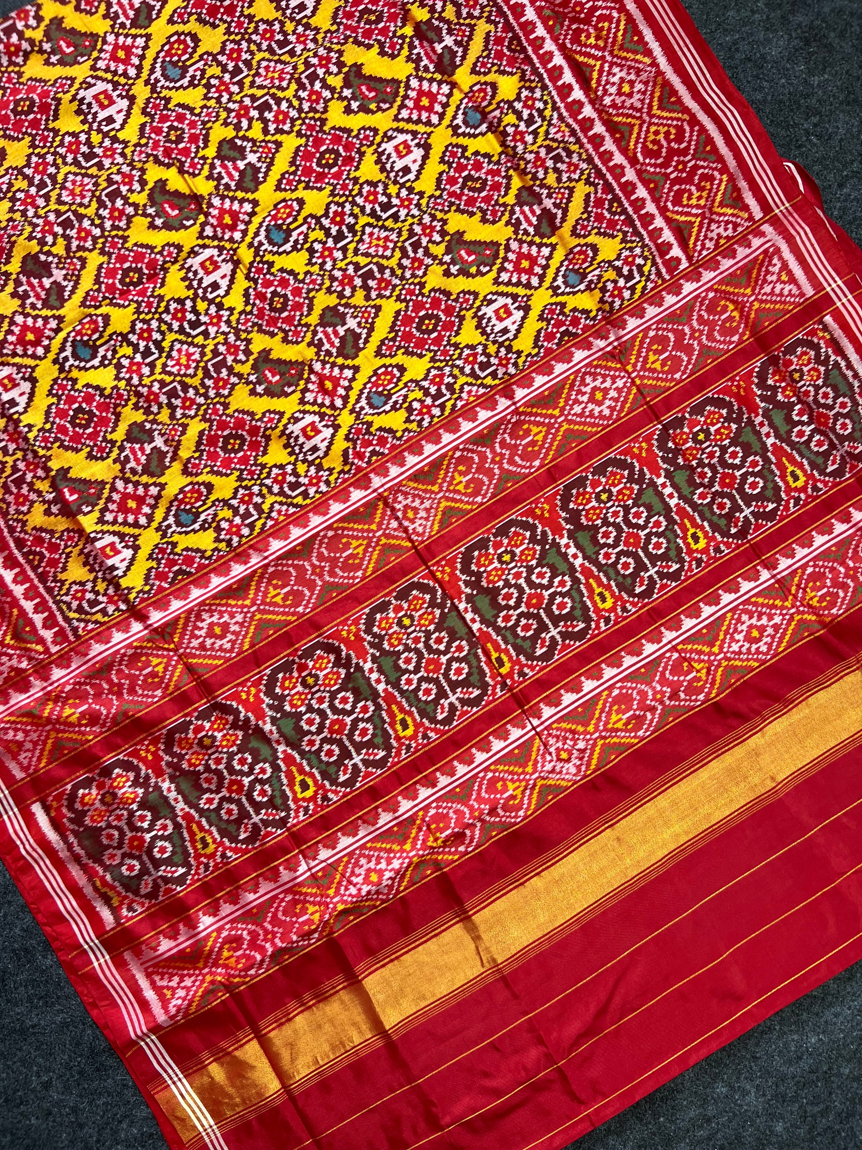 Yellow Fusion Design Handwoven Patola Silk Saree