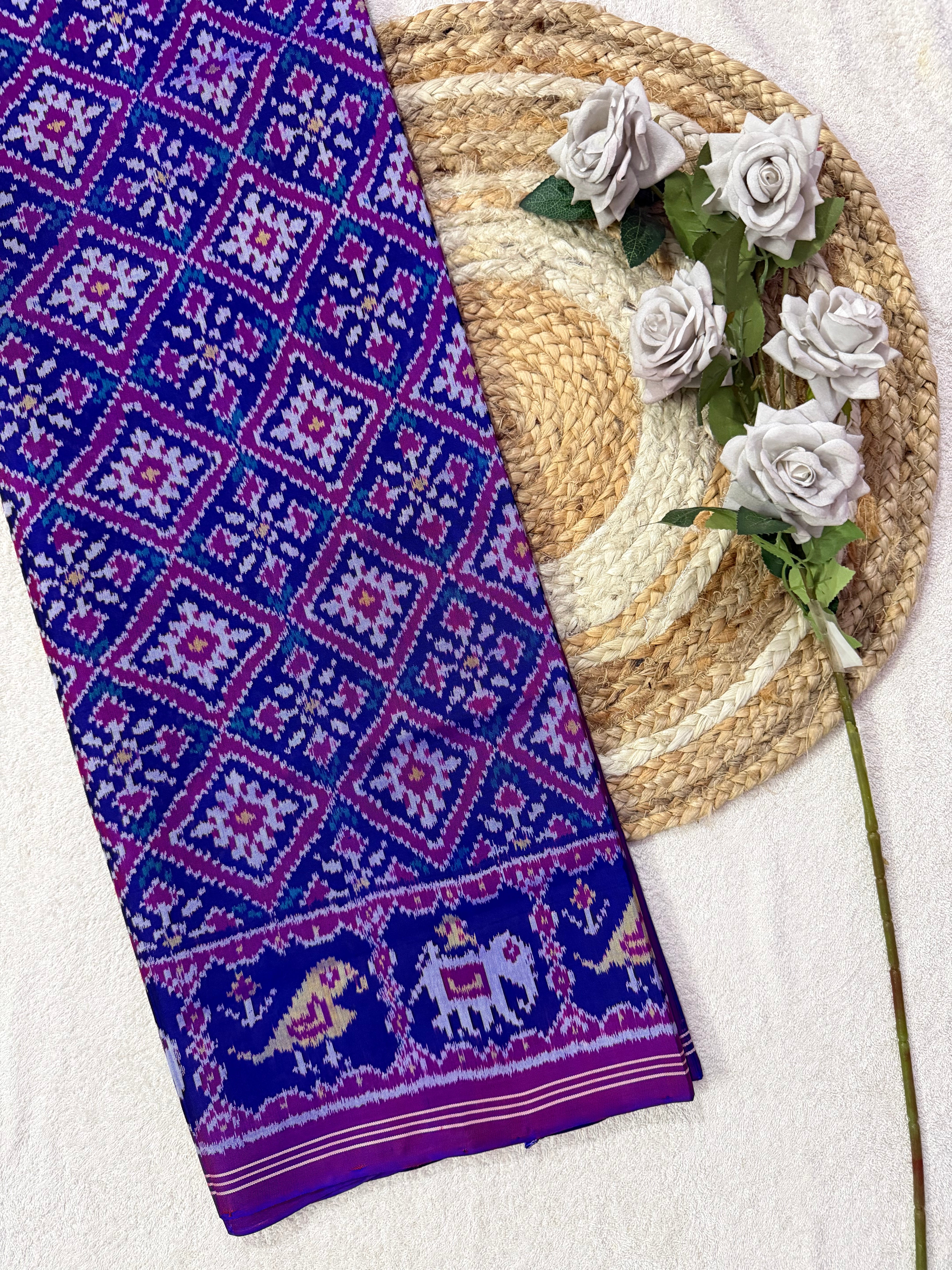 Blue Panchanda Traditional Design Handwoven Patola Silk Saree Main image