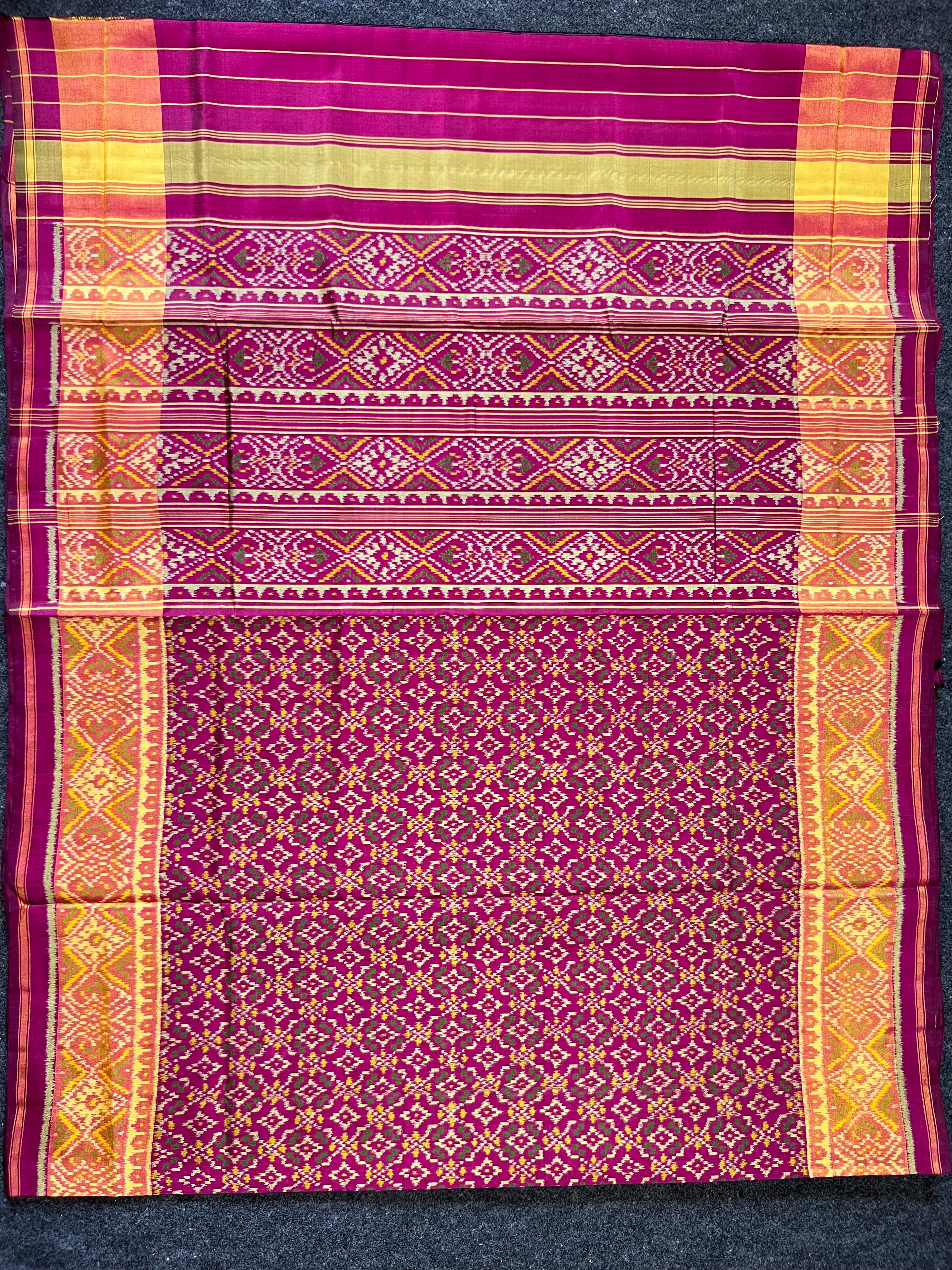 Buttonful Design Wine Color Handwoven Patola Silk Saree Secondary image